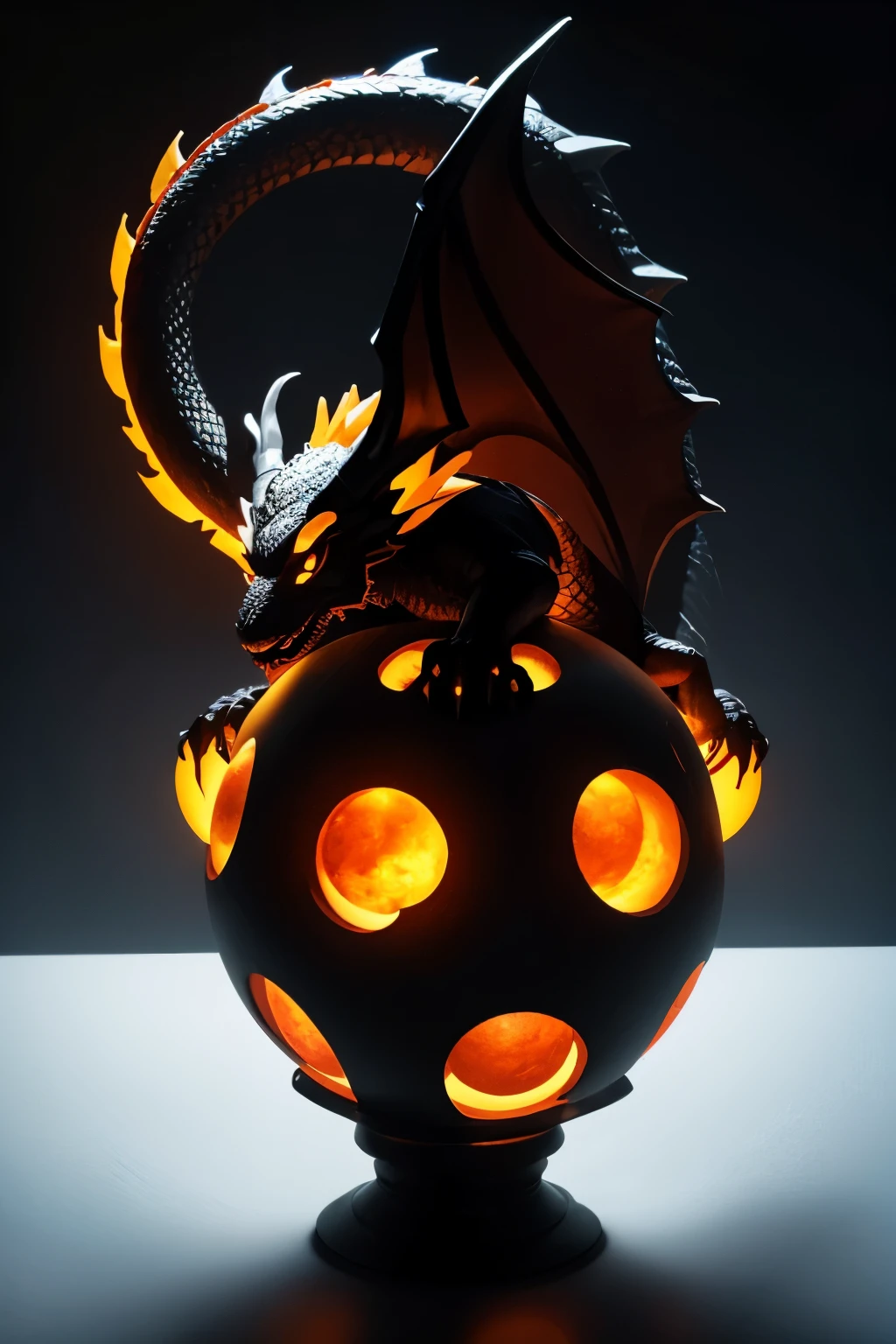 best quality, 7 stacked translucent orange glowing balls, dragon ball, background mad black, (dragon shadow)