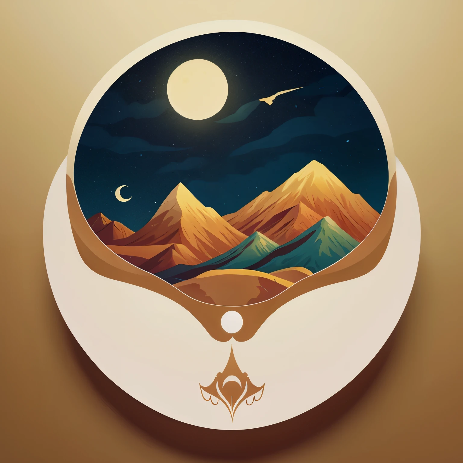 round design,Astrolabe,golden ratio,Random strong contrast,myth,Classic of Mountains and Seas,perfect face,magic lamp,Horological elements,desire,fantasy,flight related,cosmic elements,Design a logo,Vector illustration