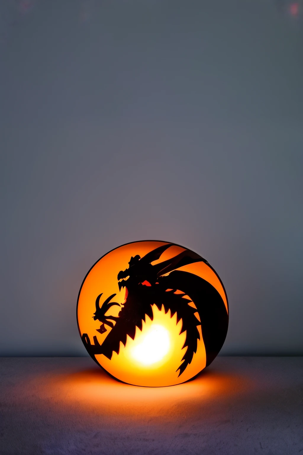shadow picture, best quality, 7 stacked translucent orange glowing balls, dragon ball, background mad black, (dragon shadow)