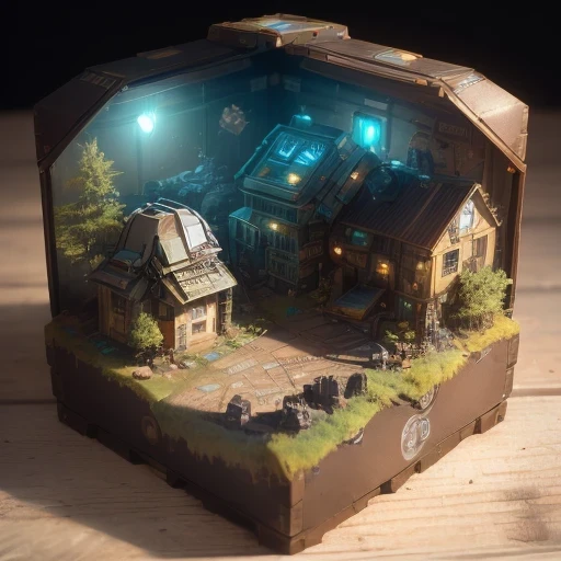 3598年Mars realistic model, (split ends, original photo, best quality, masterpiece:1.4),Steampunk Cyberpunk 6820 City,(CyberpunkMars light:1.3), Mars (related to land),(in a small nature box:1.3),Isometric, small nature, landscape on foundation,landscape,