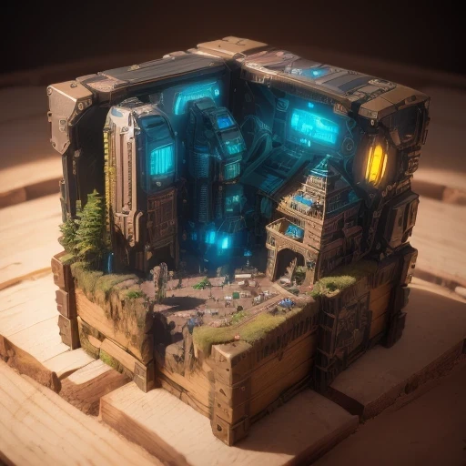 3598年Mars realistic model, (split ends, original photo, best quality, masterpiece:1.4),Steampunk Cyberpunk 6820 City,(CyberpunkMars light:1.3), Mars (related to land),(in a small nature box:1.3),Isometric, small nature, landscape on foundation,landscape,