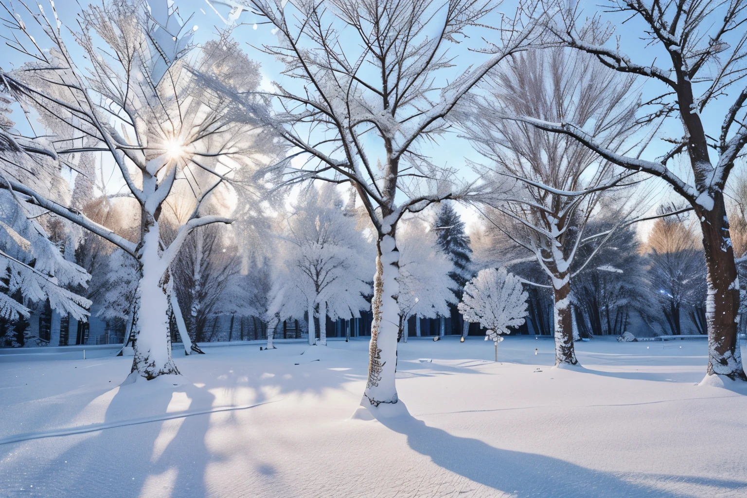 Frost-covered trees: Branches adorned with intricate, glistening ice crystals, creating a magical winter wonderland.