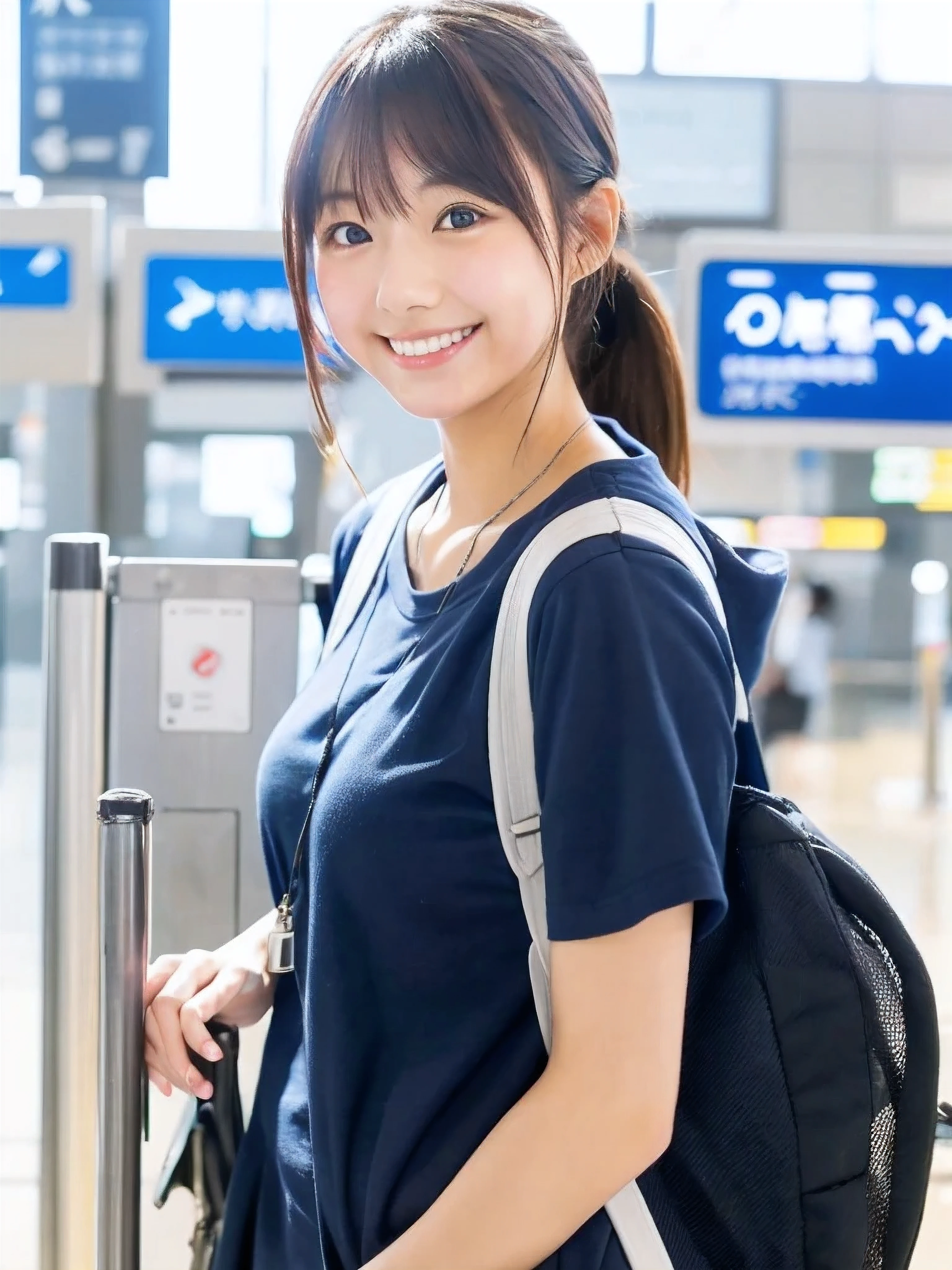 22 year old cute Japan woman、Airport Staff、Haneda airport、boarding gate、