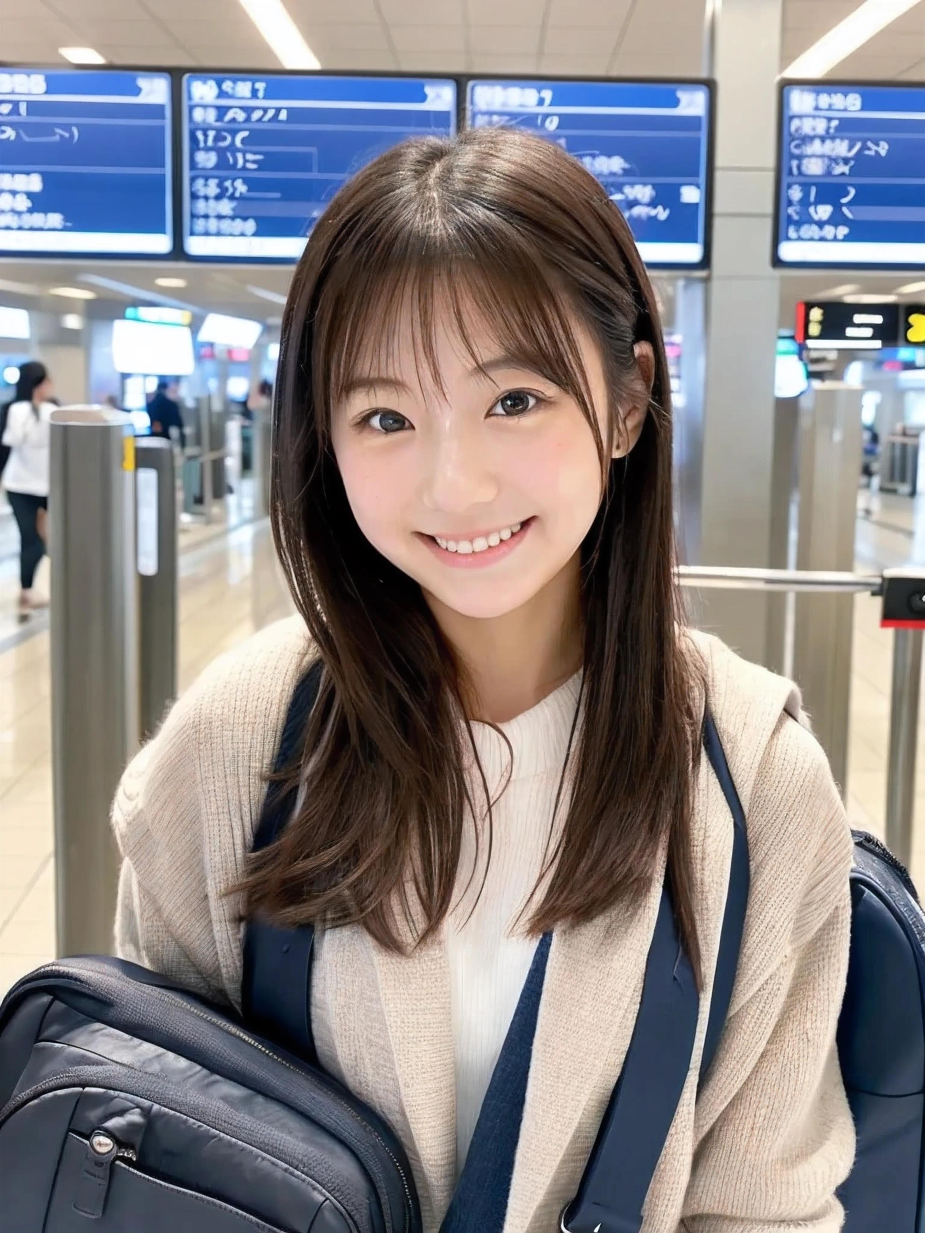 22 year old cute Japan woman、Airport Staff、Haneda airport、boarding gate、