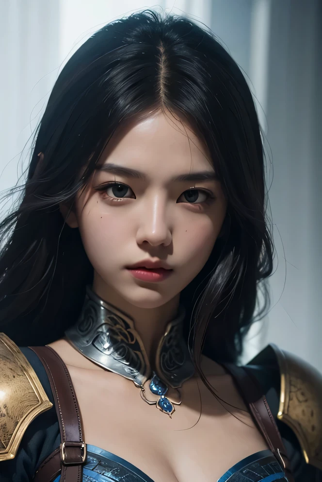 Close-up of a woman wearing a silver and blue dress, chengwei pan on artstation, author：Yang Jie, detailed fantasy art, Stunning character art, Best art sites for fan art, Epic and beautiful character art, beautiful armor, Extremely detailed Artgerm, Detailed digital animation art, artgerm on artstation pixiv, Armor girl