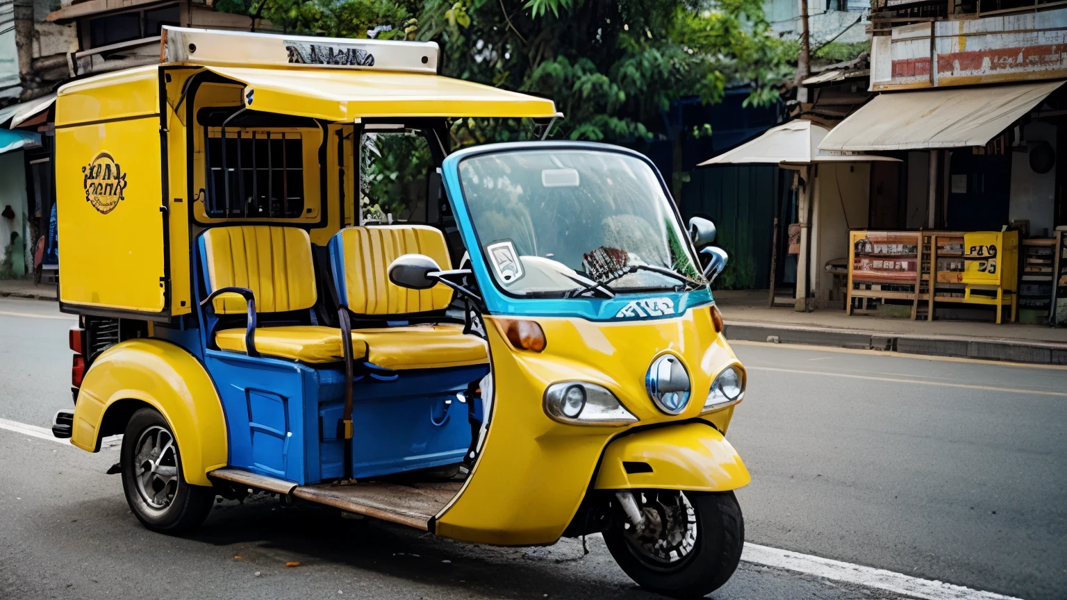 Thai tuk-tuk blue and yellow color.
