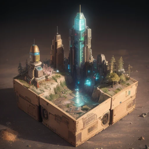 3598年Mars realistic model, (split ends, original photo, best quality, masterpiece:1.4),Steampunk Cyberpunk 6820 City,(CyberpunkMars light:1.3), Mars (related to land),(in a small nature box:1.3),Isometric, small nature, landscape on foundation,landscape,