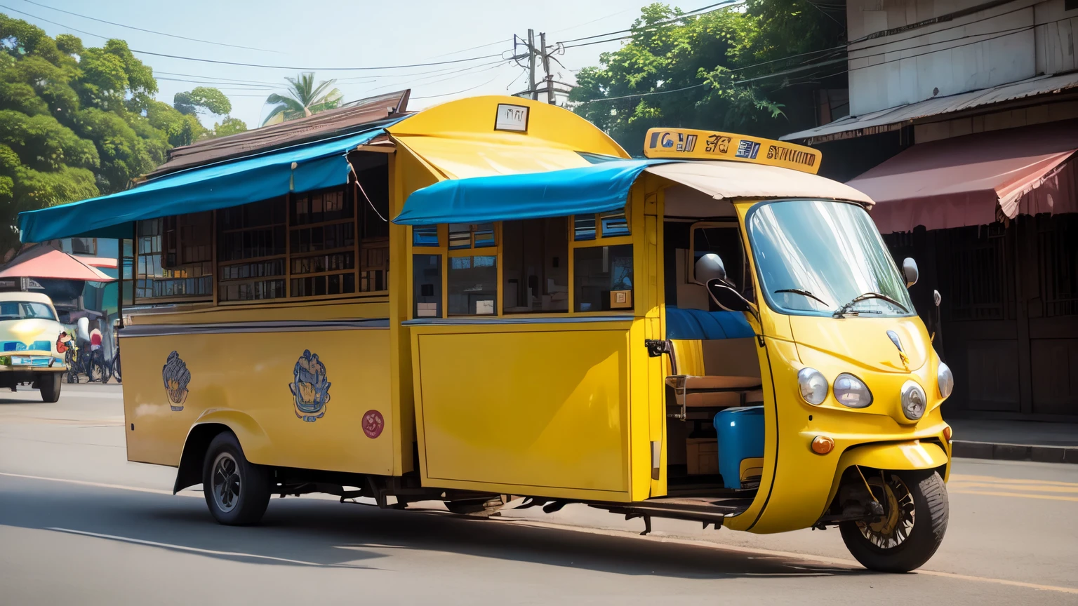Thai tuk-tuk blue and yellow color.