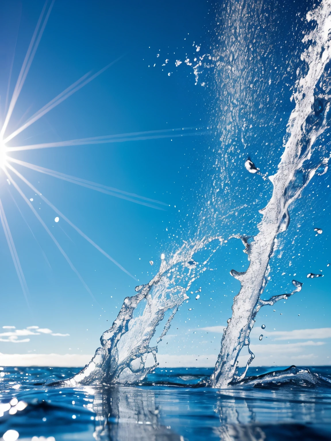 water with spalsh, background blue sky,