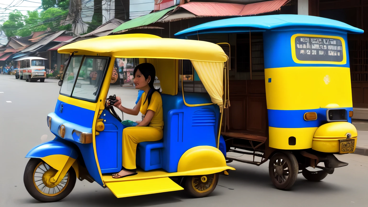 Thai tuk-tuk blue and yellow color.