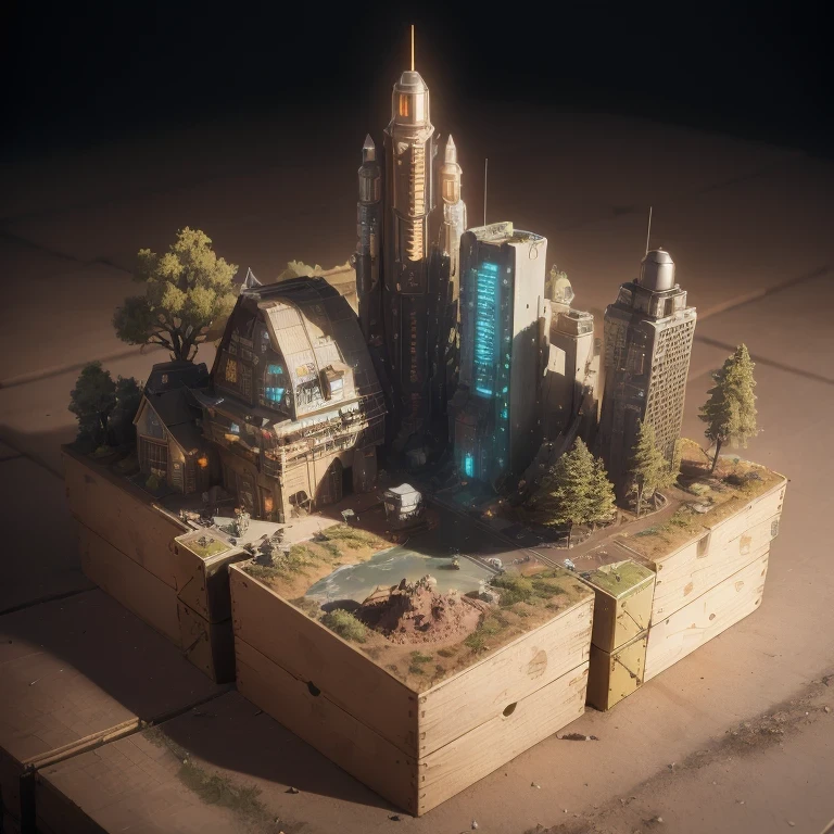 3598年Mars realistic model, (split ends, original photo, best quality, masterpiece:1.4),Steampunk Cyberpunk 6820 City,(CyberpunkMars light:1.3), Mars (related to land),(in a small nature box:1.3),Isometric, small nature, landscape on foundation,landscape,