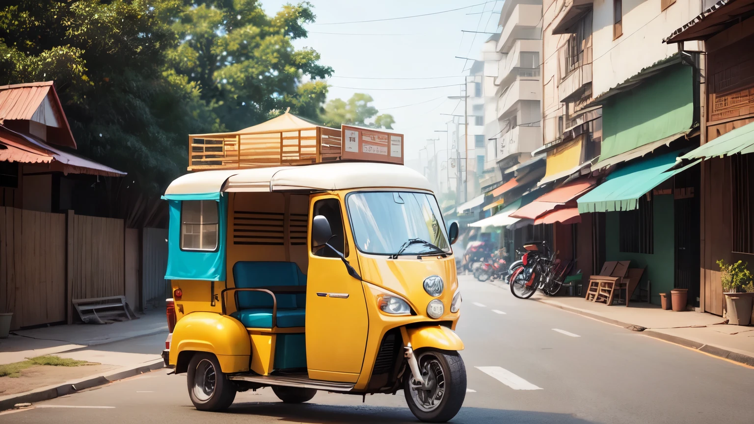 Thai tuk-tuk blue and yellow color.