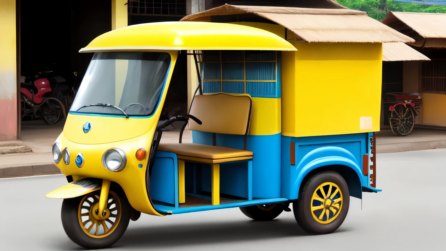 Thai tuk-tuk blue and yellow color.
