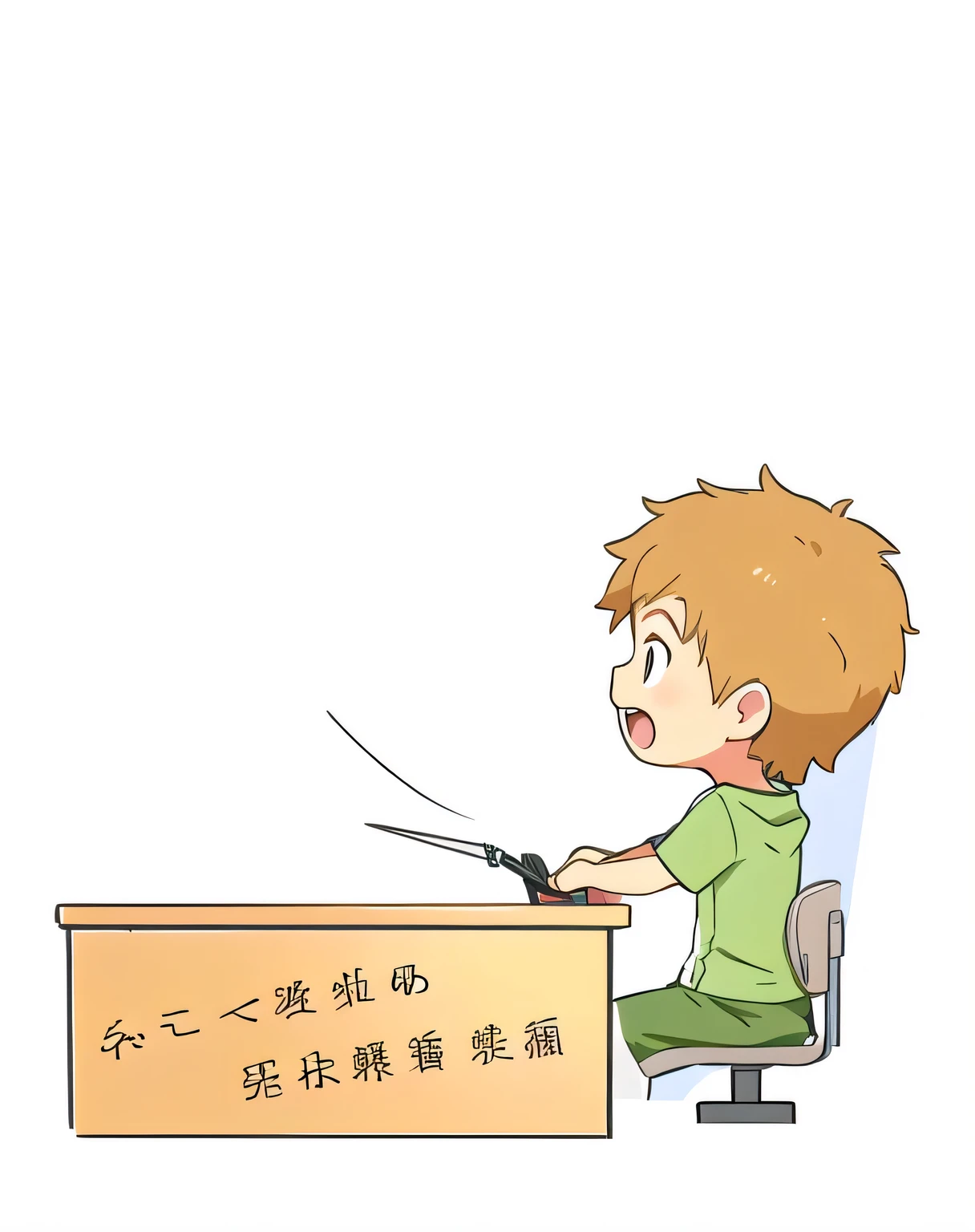 anime boy sitting at desk with a pair of scissors in his hand, sitting at his desk, sitting at desk, sitting at desk, try to learn, Xin Haicheng, Sitting in front of a computer, sit on the table, sitting at desk, drawn image, in front, sugar, student, Learn