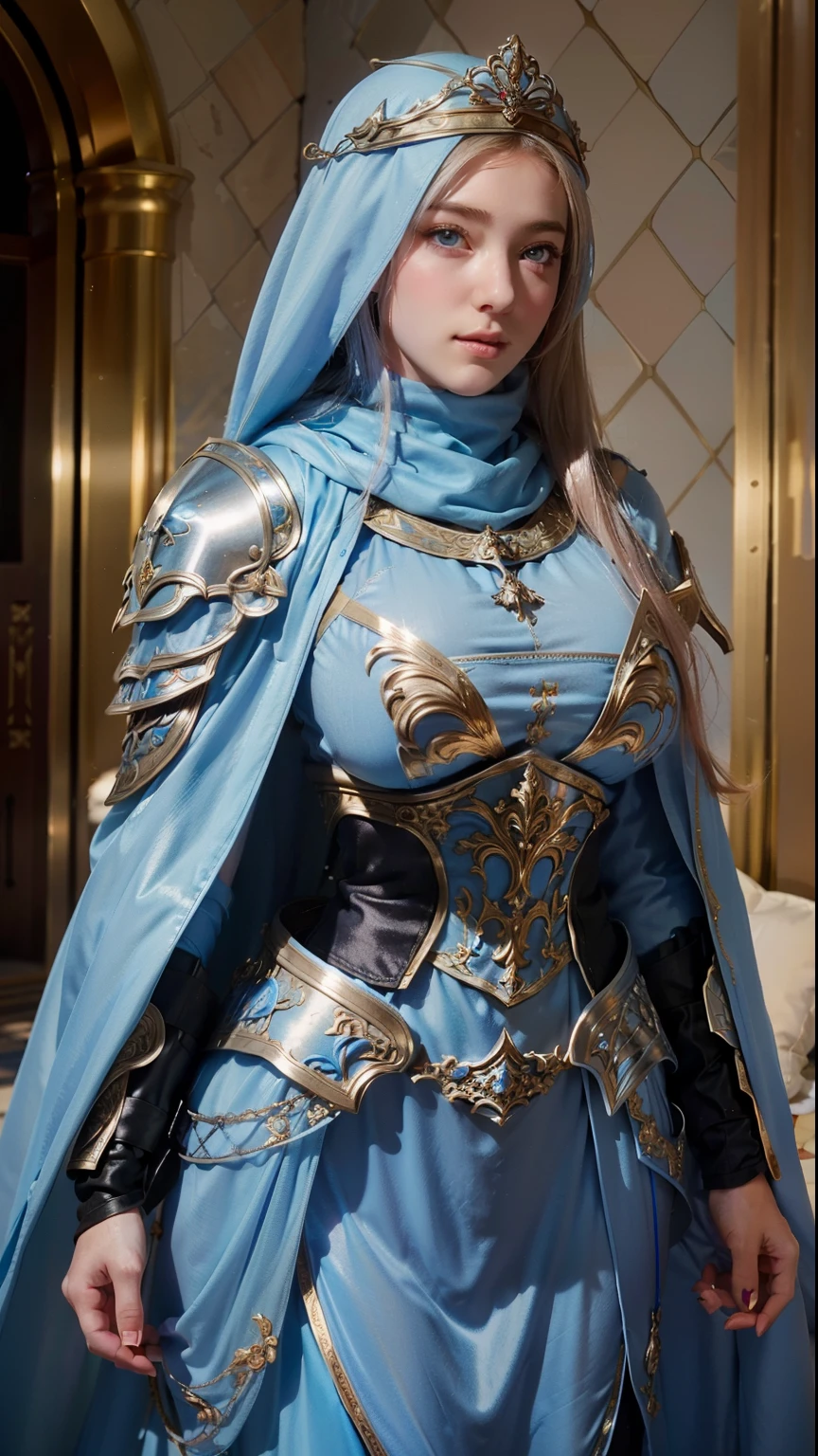 ((Best quality)), ((masterpiece)), (highly detailed:1.3),a woman wearing black armor, long hair. Holding a sword, armor damaged war scene, super cute face, super slim body, super slim, small waist, super perfect huge breast, perfect huge round breast, smooth skin, silky hair, blue eye, , red robe, hijab, Erect nipples, wearing a hijab , luxury hijab,crown luxury , blue eye, blond hair, around 17 years olpiece，Best quality at best，A high resolution，8K，((Portrait))，(upper body)，Original photo，real photograph，digital photography，(Female princess in the medieval fantasy style(luxury red gold) ), sexy princess ，blue eye， super colossal breast, round colossal breast ，open kissing lips，Keep your mouth shuegant and charming，((Blushing))，virgin contempt，Calm and handsome，(Medieval fantasy dress，The Beautiful super huge round breast, small waist, perfect colossal breast of princess body, a blue delicate pattern，silver Cloak)，(princes medieval character medieval fantasy style，oc render reflection texture, fighting style, sexy colossal breast , medieval castle background, slim body, very small waist,