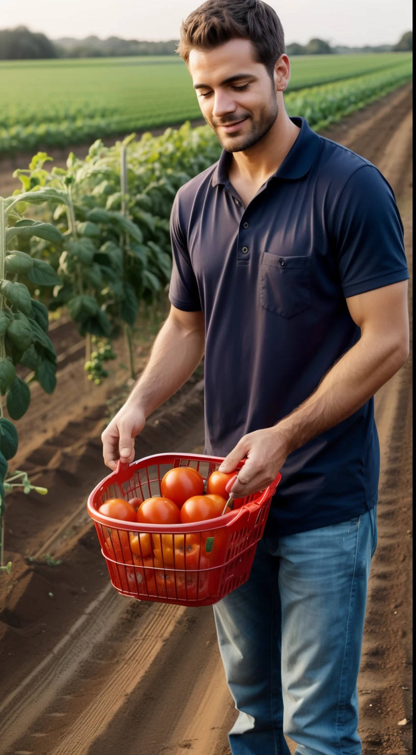 Man picking tomatoes , farm , field