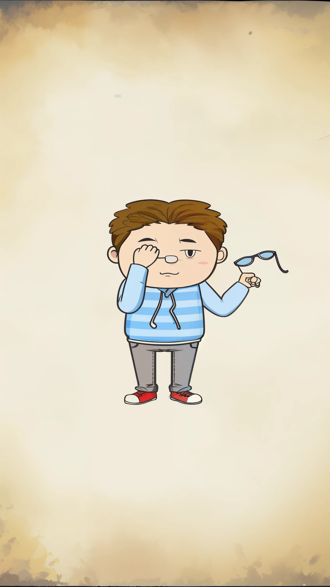 Cartoon of a man holding glasses in his hand, cartoon illustration, wearing blindfold, funny illustration, No spots in right eye, Cartoon image, Wear an eye patch, cartoon style, cartoon style illustration, wikihow illustration, 他wearing blindfold, Hand drawn cartoon, illustration], Wear an eyepatch over one eye, illustration
