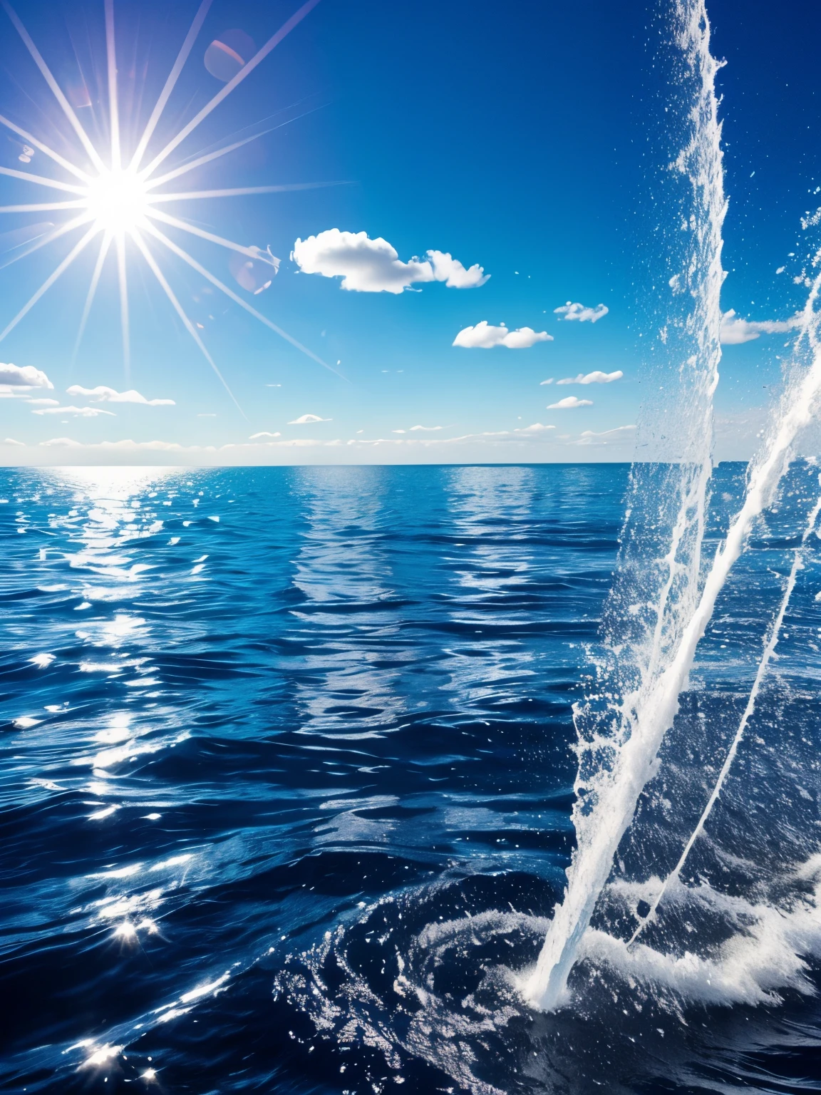 water with spalsh, background blue sky,