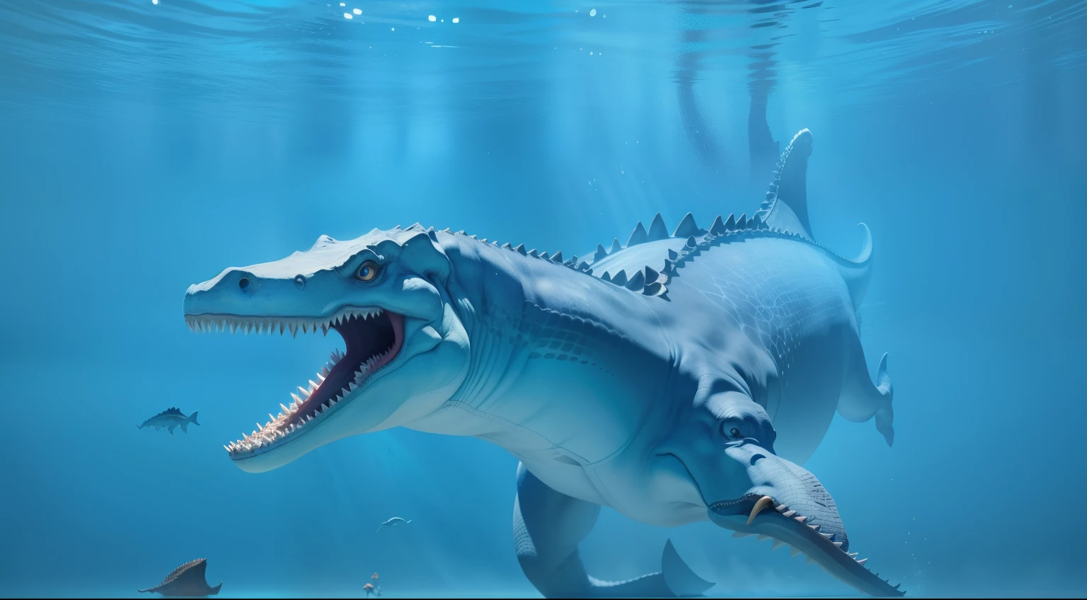 arafed dinosaur with open mouth swimming in the ocean, plesiosaur, nachosaurus, ocean giant creature bloop, realistic paleoart, spinosaurus, paleoart, realistic photography paleoart, jormungandr, underwater sea monster, detailed maw, paleozoic atlantis, great leviathan, highly detailed textured 8 k, highly detailed textured 8k