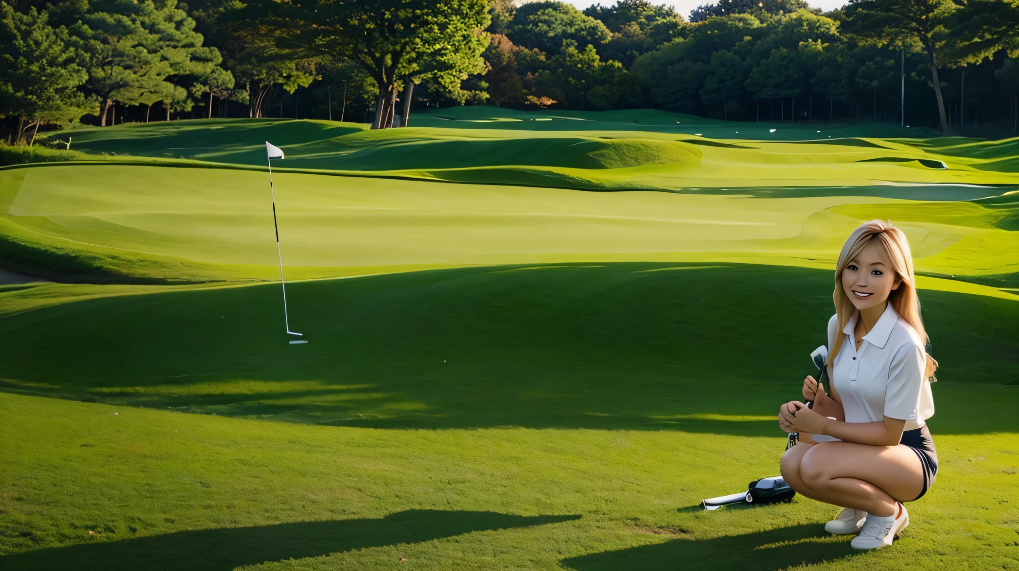 Japanese、beautiful woman、blonde、woman、Golf course