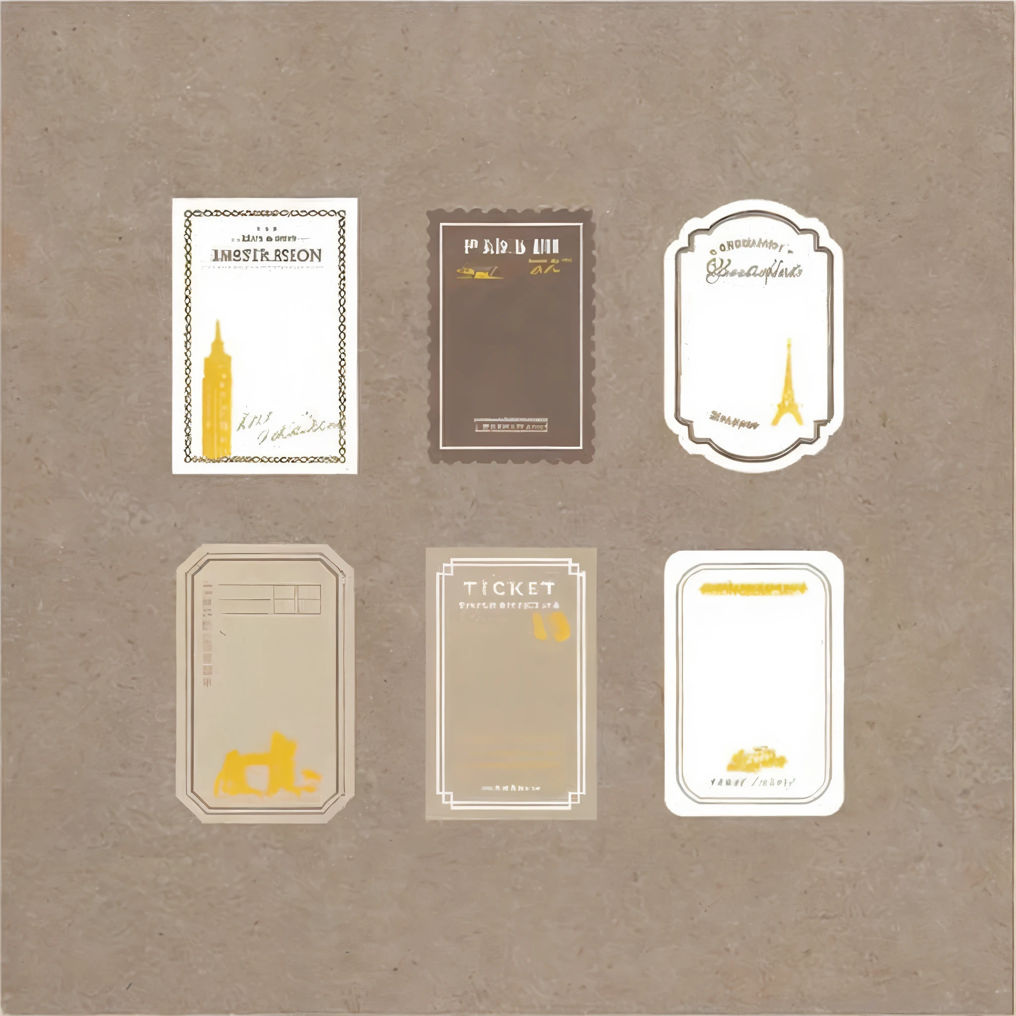 a close up of a bunch of different items on a table, card template, beautiful labels, labels, beautiful brand labels, with labels. high quality, cardstock, blank, card back template, label design, vintage soft grainy, etsy stickers, detailed ”, detailed”, sticker - svg, by Shinji Aramaki, full card design, masking, nostalgia