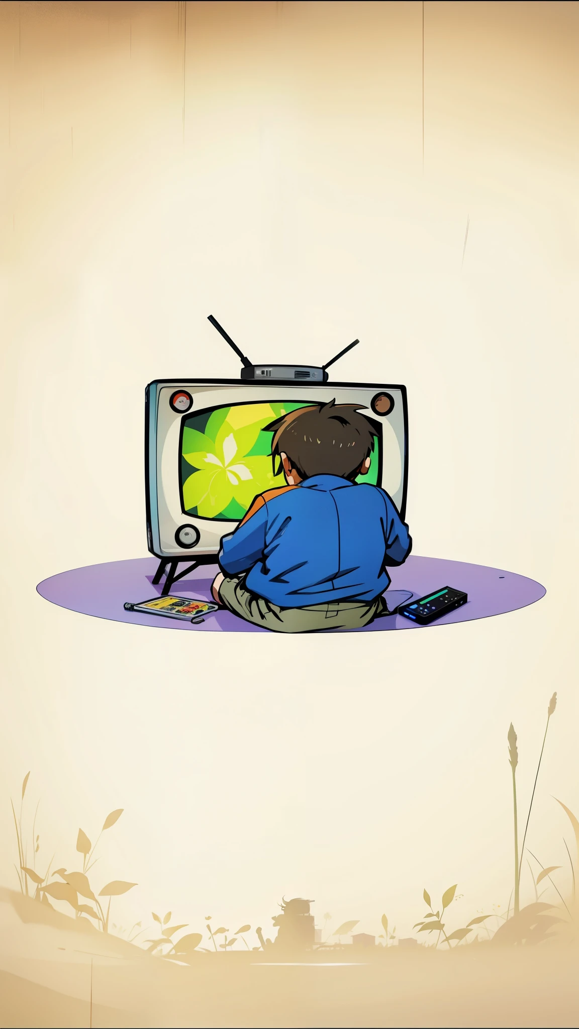 cartoon of a boy sitting on the ground watching television, 看television, television, television show, television still, cartoon stills, ??television节目, television真人秀, 现代卡通television节目, 它显然对television很生气, 复古television, Cartoon image, television, televisions, video games, television静态, television静帧, children cartoon