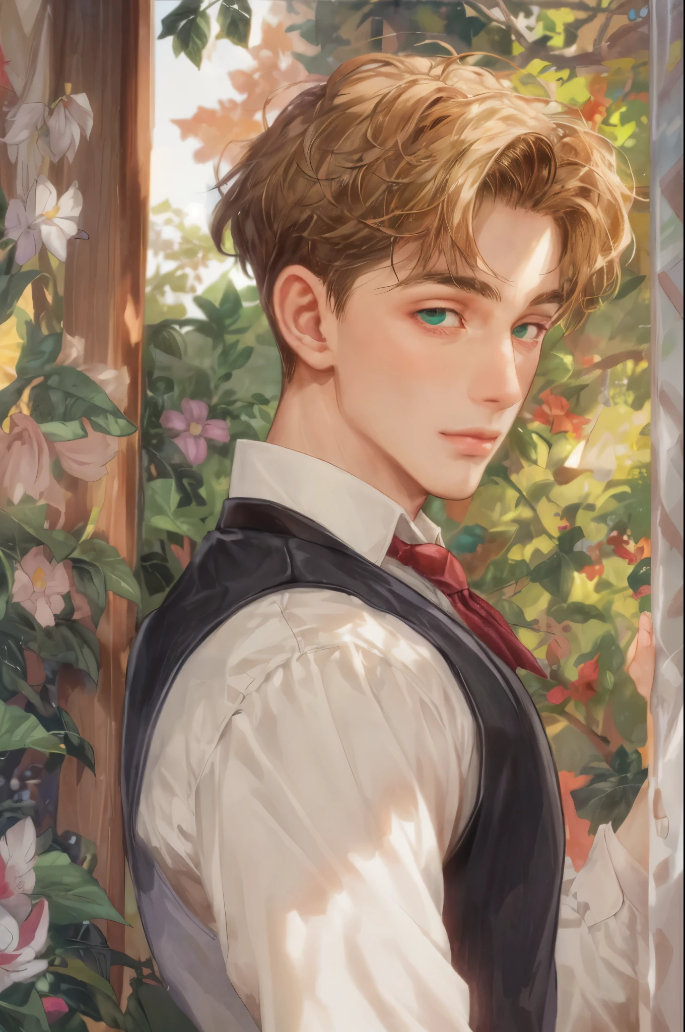 ((Best quality)), ((masterpiece)), (detailed), ((perfect face)), ((halfbody)) handsome face, male,  boy, perfect proportions , colorful vibe ((character from anne of green gables male version)) detailed interior, detailed scenery 