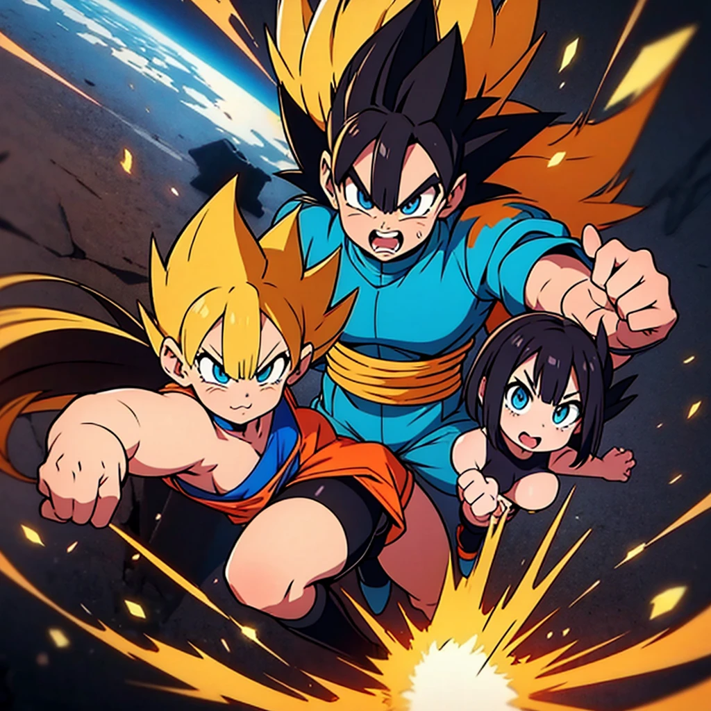 best quality,ultra-detailed,physically-based rendering,vivid colors,Dragonball,Dragonball Super,anime,action-packed,super powers,fierce battles,epic fights,saiyans,goku,vegeta,super saiyan forms,enemies and villains,explosions and energy blasts,dragon balls,ki energy,breathtaking martial arts moves,epic transformations,otherworldly landscapes,futuristic cities,battle arenas,flying characters,richly detailed costumes,dynamic poses,muscular physiques,intense expressions,dramatic lighting,colorful special effects,impactful backgrounds,high-energy atmosphere