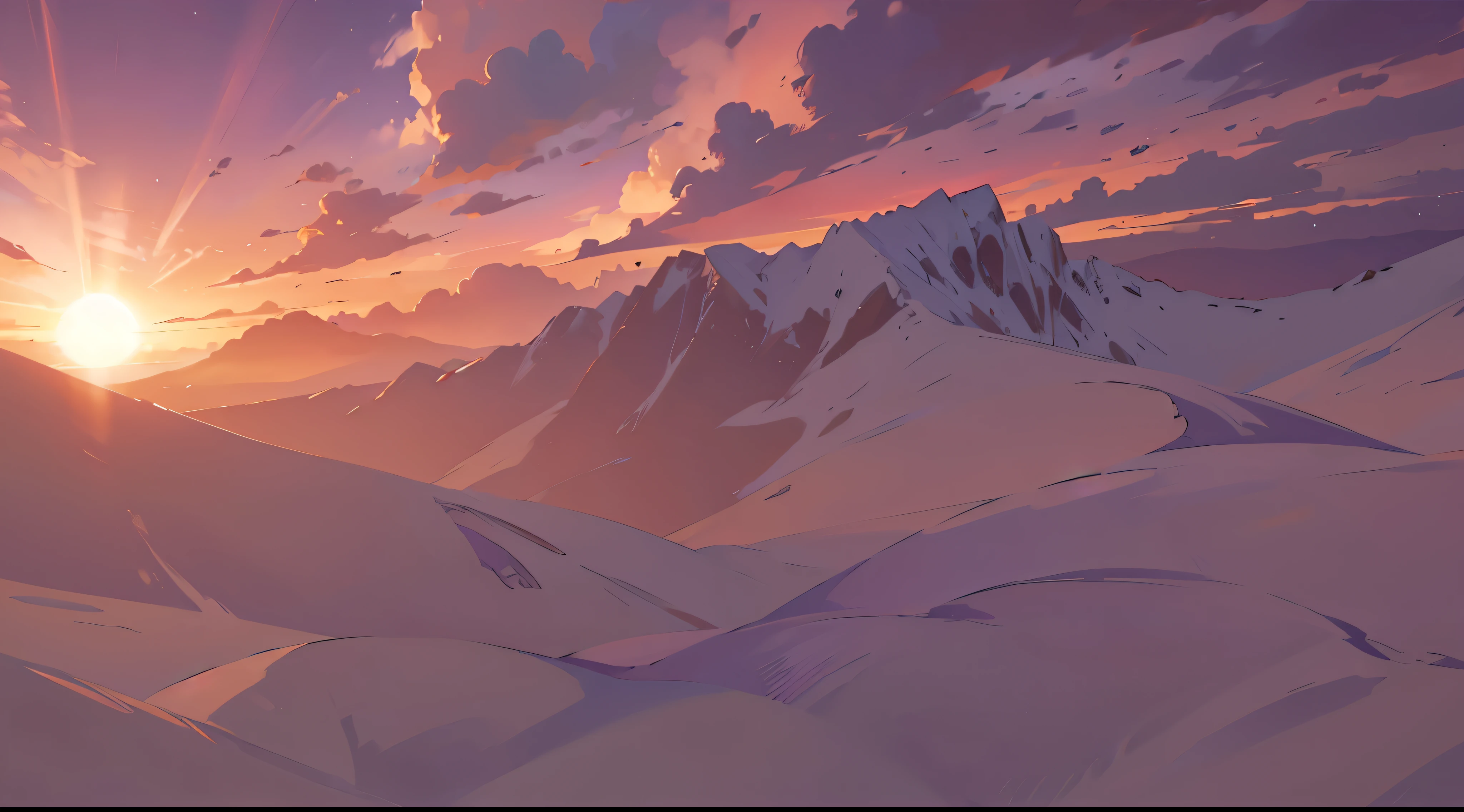(detailed art), twilight hour, sunset sky, purple and orange clouds, dark sky