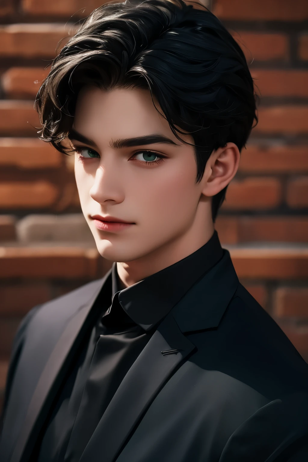 (Masterpiece: 1.3), (Best quality: 1.2), 8K, Absurd, (extremely detailed: 1.3), Highest Resolution, (1 boy: 1.2), portrait,
, shirt, dirty black hair, Green eyes (very detailed), pale glowing skin