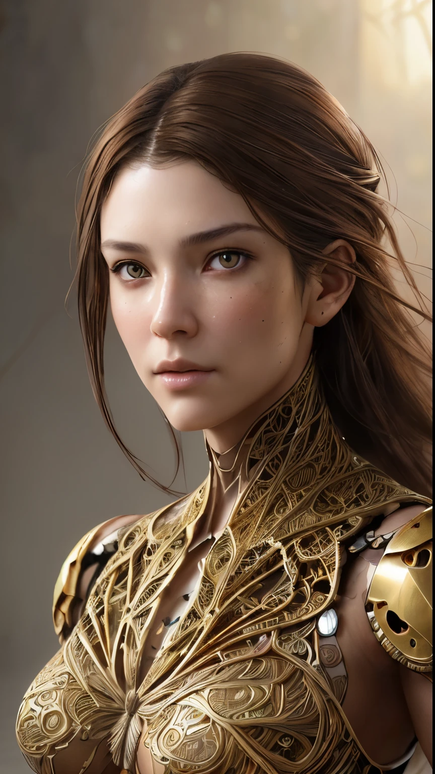 8k portrait of beautiful cyborg with brown hair, intricate, elegant, highly detailed, majestic, digital photography, art by artgerm and ruan jia and greg rutkowski surreal painting gold butterfly filigree, broken glasasterpiece, sidelighting, finely detailed beautiful eyes: 1.2), hdr, 