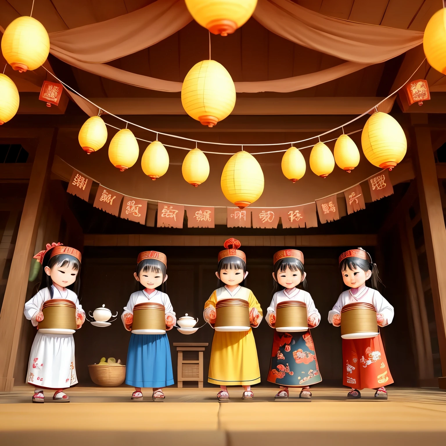 Pixar style Guangxi intangible cultural heritage,Simple,cute,tea,Eggboy、Rag dolls、image