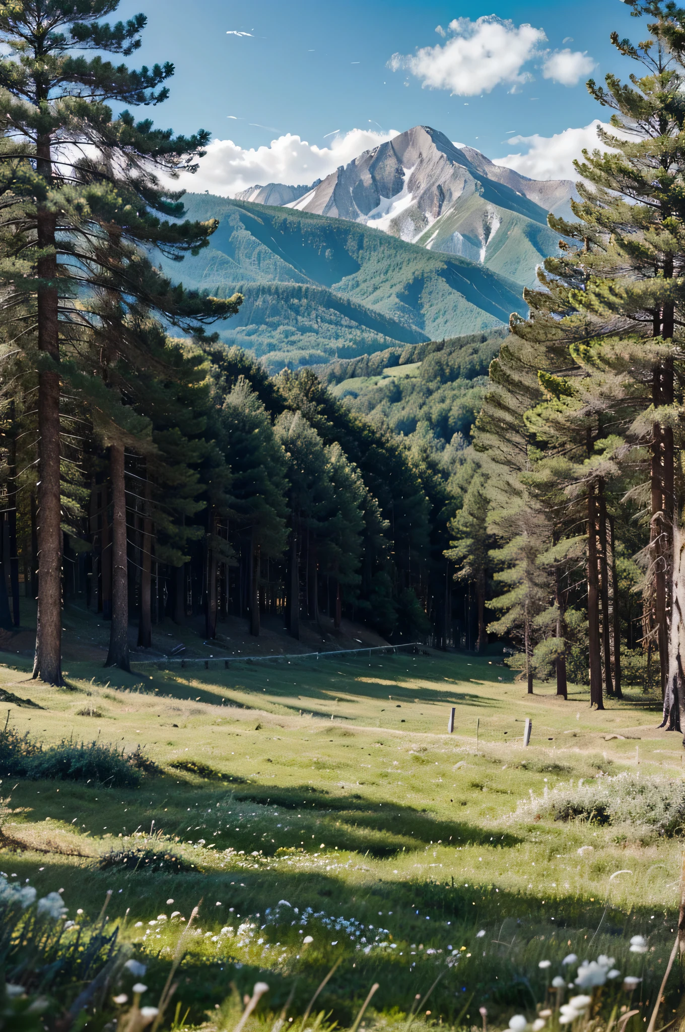 the mountains and the sea ,pine,early spring,grassland,grass white,wide angle,imagine,Open,Ultra HD shooting,No characters should appear on the screen,spring feeling,a little more sky