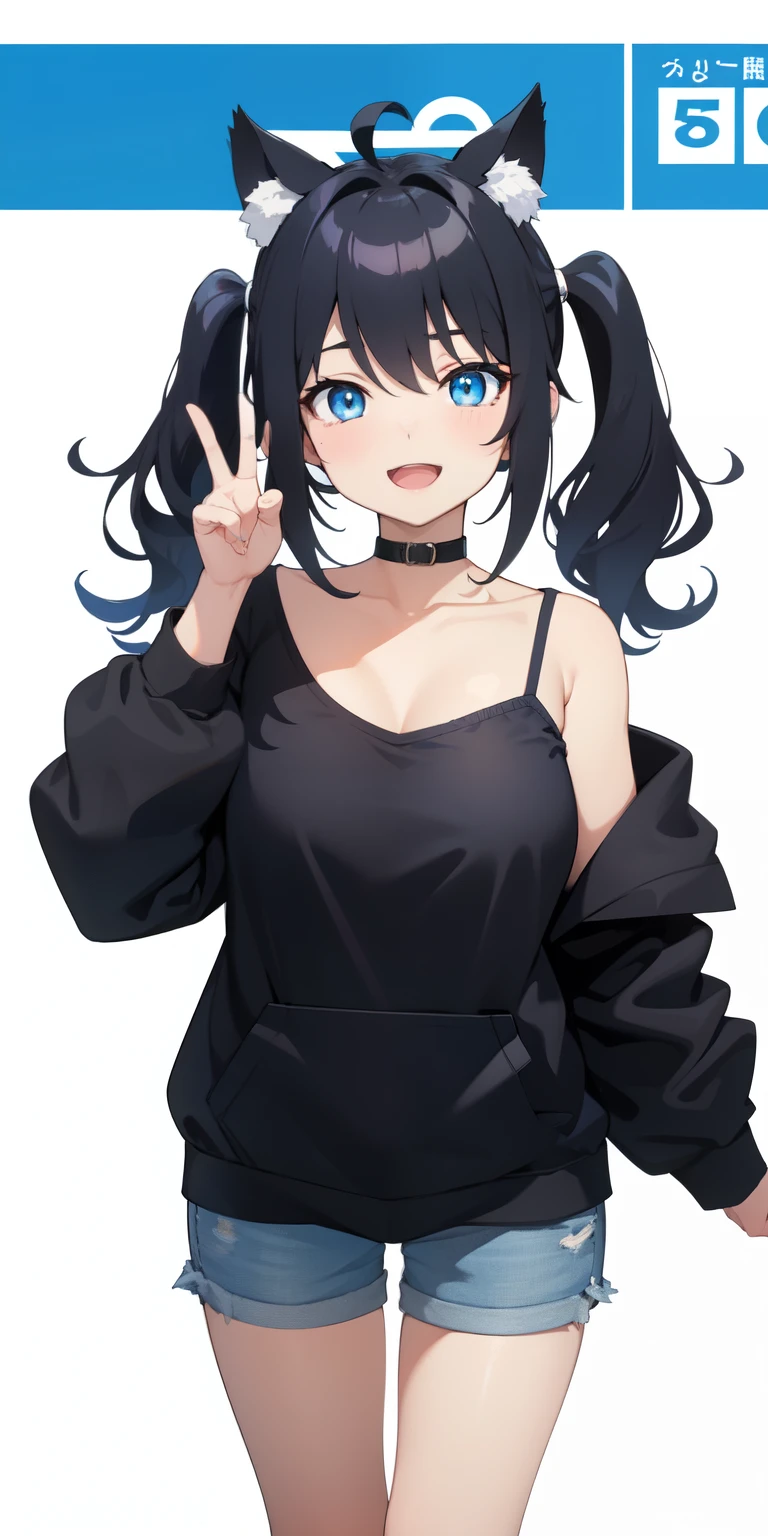 最high quality、best image quality、masterpiece、teenage girl((18-year-old、 By becoming、vest bust、medium bust,wide open breast tea、black eye, black hair、long hair、thin,highest valley、Perforated gloves、blue earrings、cowboy hat、black vest、white t-shirt、torn blue pants、smile、Gesture with hat)),high quality、beautiful art、background((grassland)),debris flies、Depth of written boundary、movie、visual art、perfect art、8K,genuine
