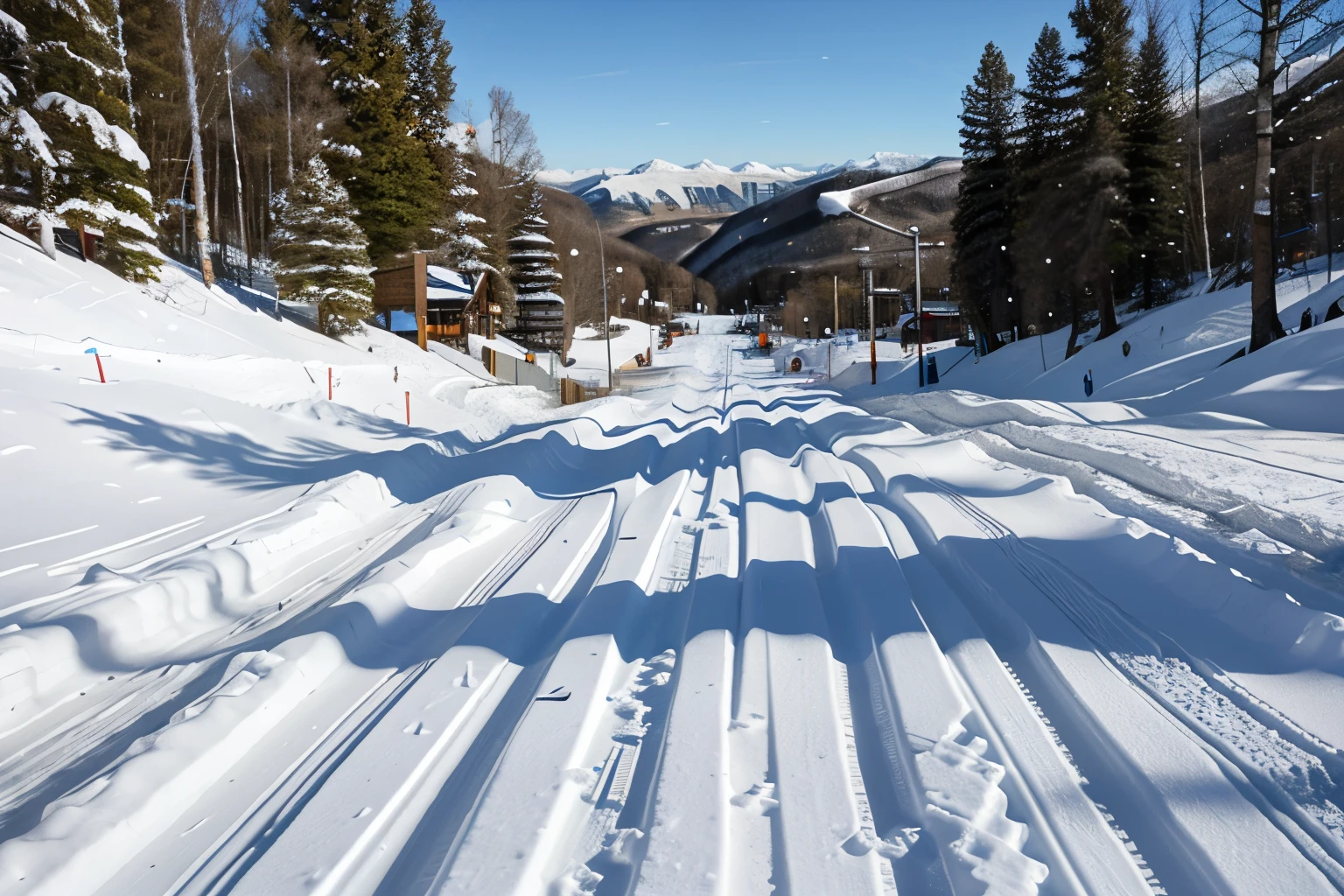 Ski slopes: Thrilling paths of glistening snow, inviting enthusiasts to carve through the slopes and enjoy the exhilarating rush.