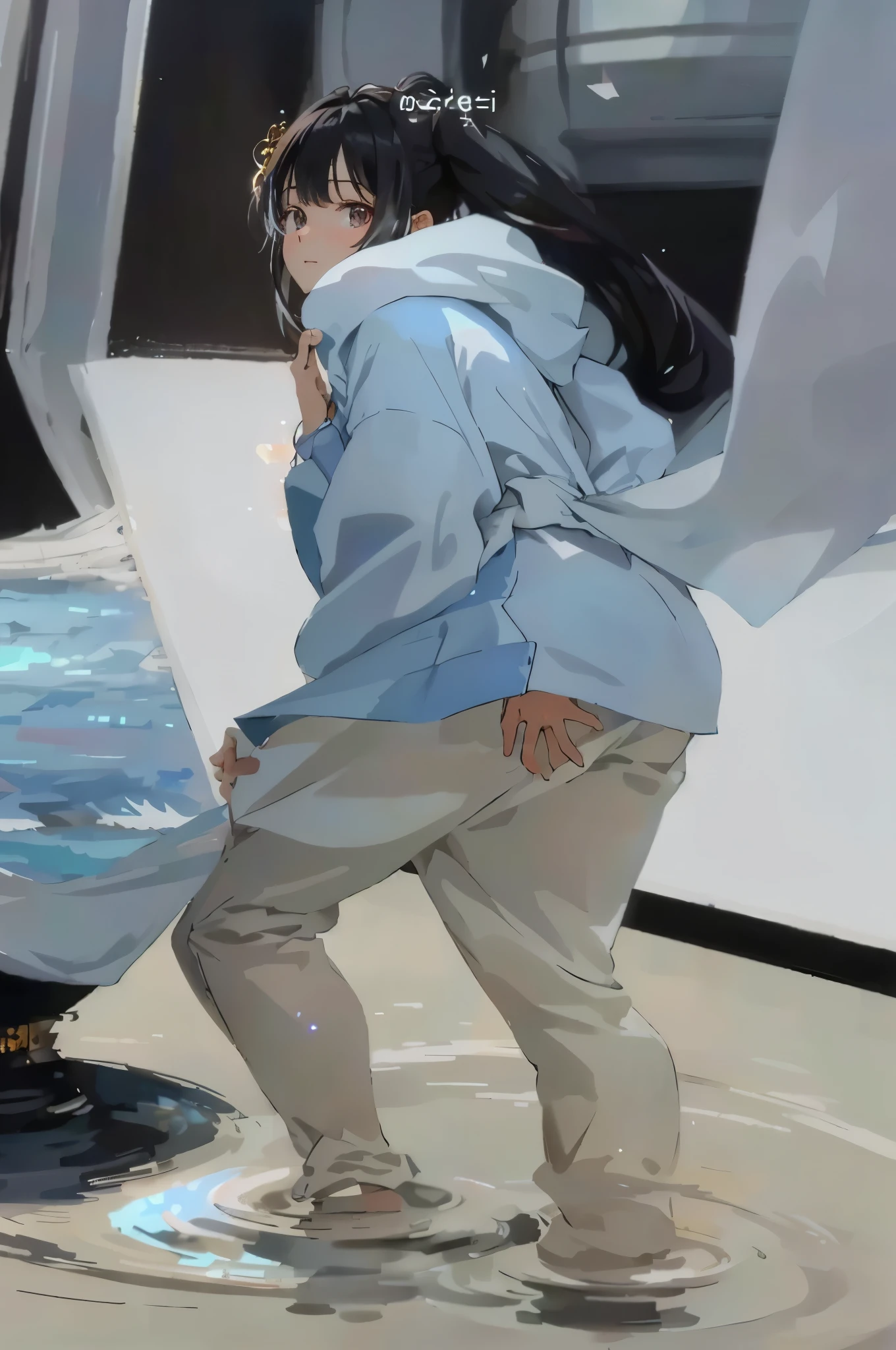 (masterpiece), (best quality), (Super detailed),(disheveled hair),(illustration), (1 long hair boy), (fashion clothing), Permanently installed, fashion model, Escape from the audience, (interview), (simple background),Beautiful and delicate eyes, delicate pretty face, floating,(high saturation),(colorful splash),Colorful bubbles,(Shiny), focus on face, Ayaka Kamisato, light blue hair, Bangs, hair ring, floating花朵, floating hair.girl, anime grandma, looking at the audience, Very detailed, reflective transparent iridescent colors, Transparent iridescent RGB long hair, Works by Serafleur from artstation, thick acrylic，illustration on pixiv, waist up portrait, Gorgeous saint, best quality, Super detailed,sad,clever,pretty face , Beautiful lights black background, Character style rendered by Octane,
