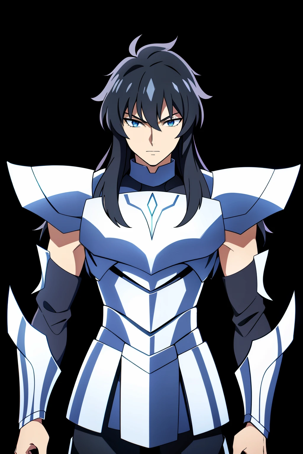 (high-quality, breathtaking),(expressive eyes, perfect face), 1boy, male, solo, half body, armor, dark onyx purple armor, saint seiya armor, spectre armor, fantasy armor, black hair, medium length hair, bright yellow eyes, black background, small smile, zoom out, stylized hairstyle, narrow eyes, armor wings
