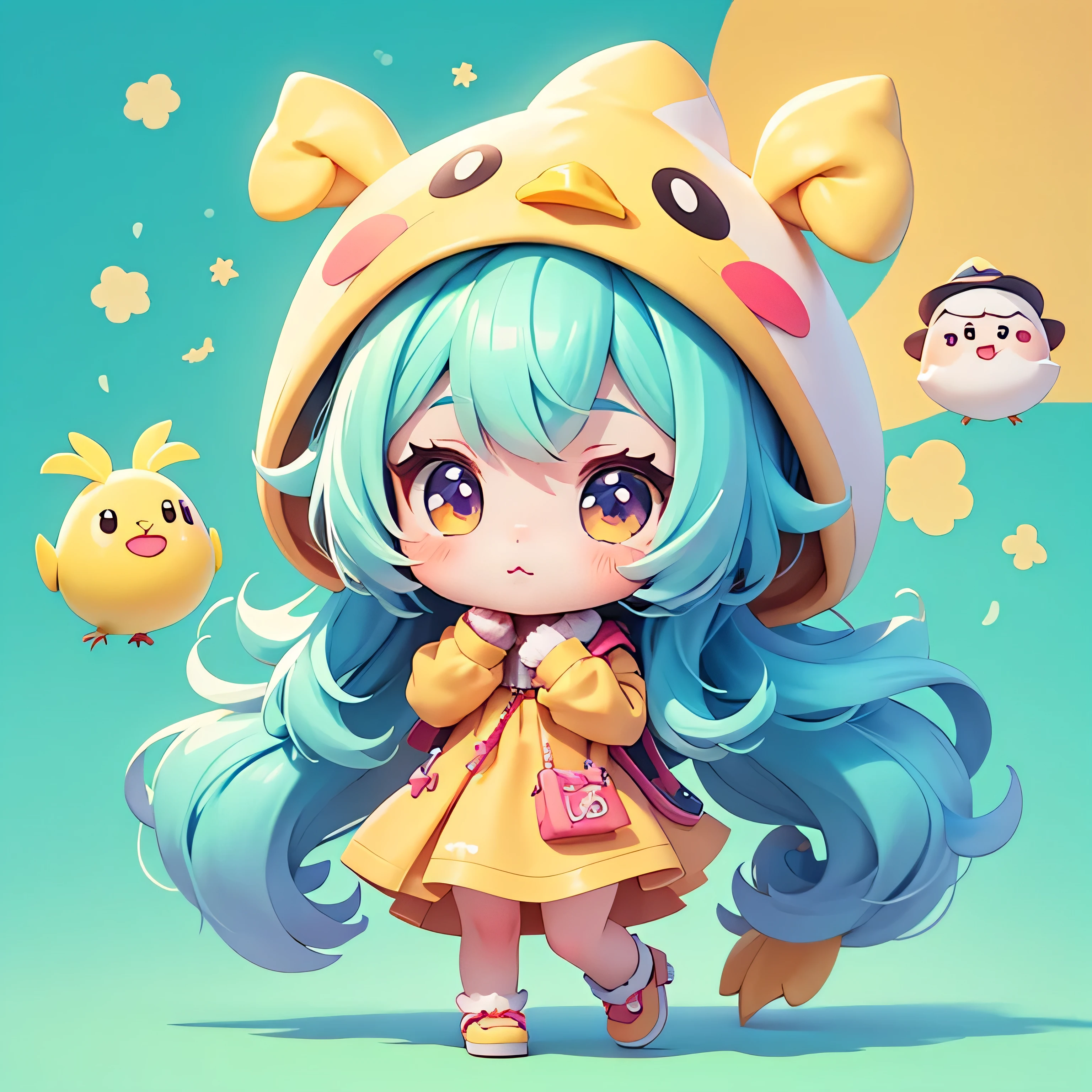 The character acted extremely angry.
The character raises his fist.
The character opens his mouth and shouts. There was a lump of sugar lying there., cartoon girl in a chicken costume with a hat and a hand,  kawaii cutest sticker ever, cute digital art, chibi girl, cute anime style, cute detailed digital art, anime chibi, cute anime girl, chibi anime girl, ruan cute vtuber, sticker illustration