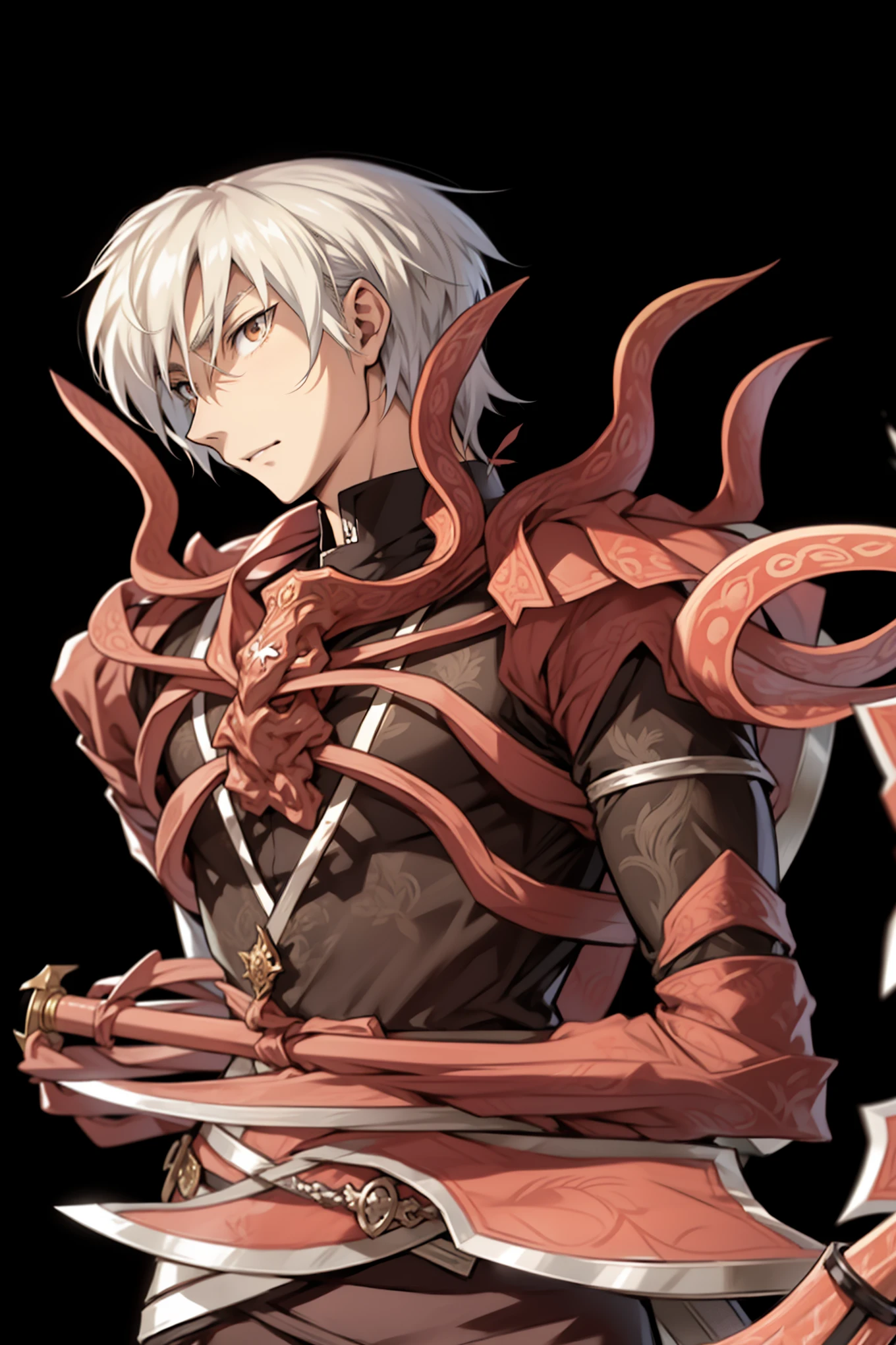 Anime character with white hair and a sword in hand, son of sparda, Okata Kazuto, nobutaka ike, detailed Arte principal do anime, Hajime Yatate, matar por culpa!, arte detalhada de personagem de anime, Demon Lord, Arte principal do anime, hahaha, estilo shadowverso, detalhes finos. anime. tentacles, arte oficial
