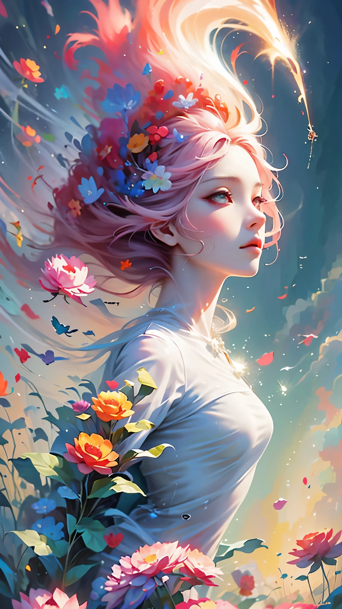 official art，unity 8k wallpaper，Super detailed，Beauty and Aestheticasterpiece，best quality，（tangled，mandala，tangled，entangled），（Fractal art：1.3），1 girl，pink hair，green eyes，The content is very detailed，Dynamic angle，cow boy shooting，Chaos in its most beautiful form，elegant，brutalist design，Bright colors，，James Jean，Robbie Devi Antonio，Ross Tran，French bacon，Michael Mraz，Adrian Genius，Petra Cortright，Gerhard Richter，Takato Yamamoto，Ashley Wood，Atmospheric，notes of ecstasy，Streaming notes are visible