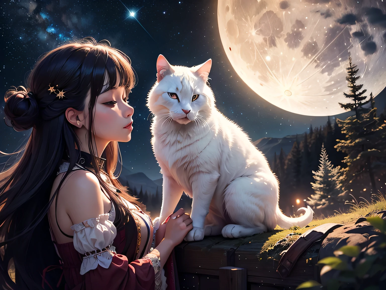 Moderate, starry sky, Sparkling, full moon