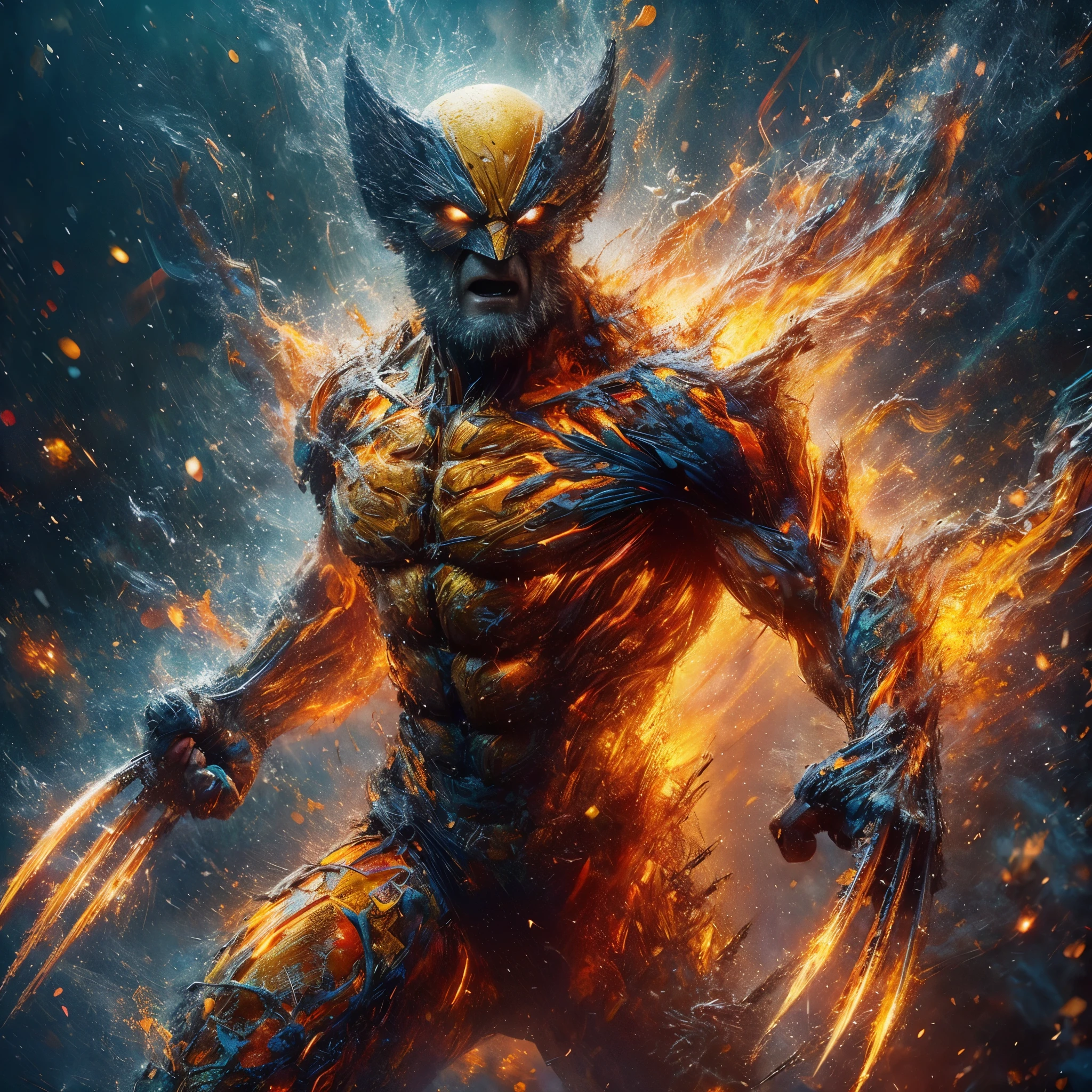 ultra realistic,(long exposure effect,moving effect,slow motion effect).
Wolverine, fire, monster, radioactive, energy, full body shot, detailed and complicated,
smoke effect,water splash effect,geometri reflection effect,fractal, best lighting,
epicrealism model, atmospheric impressionism, pre-raphaelite realism, best tone photography, hard focus realism --ar 36:61 --stylize 750 --v6