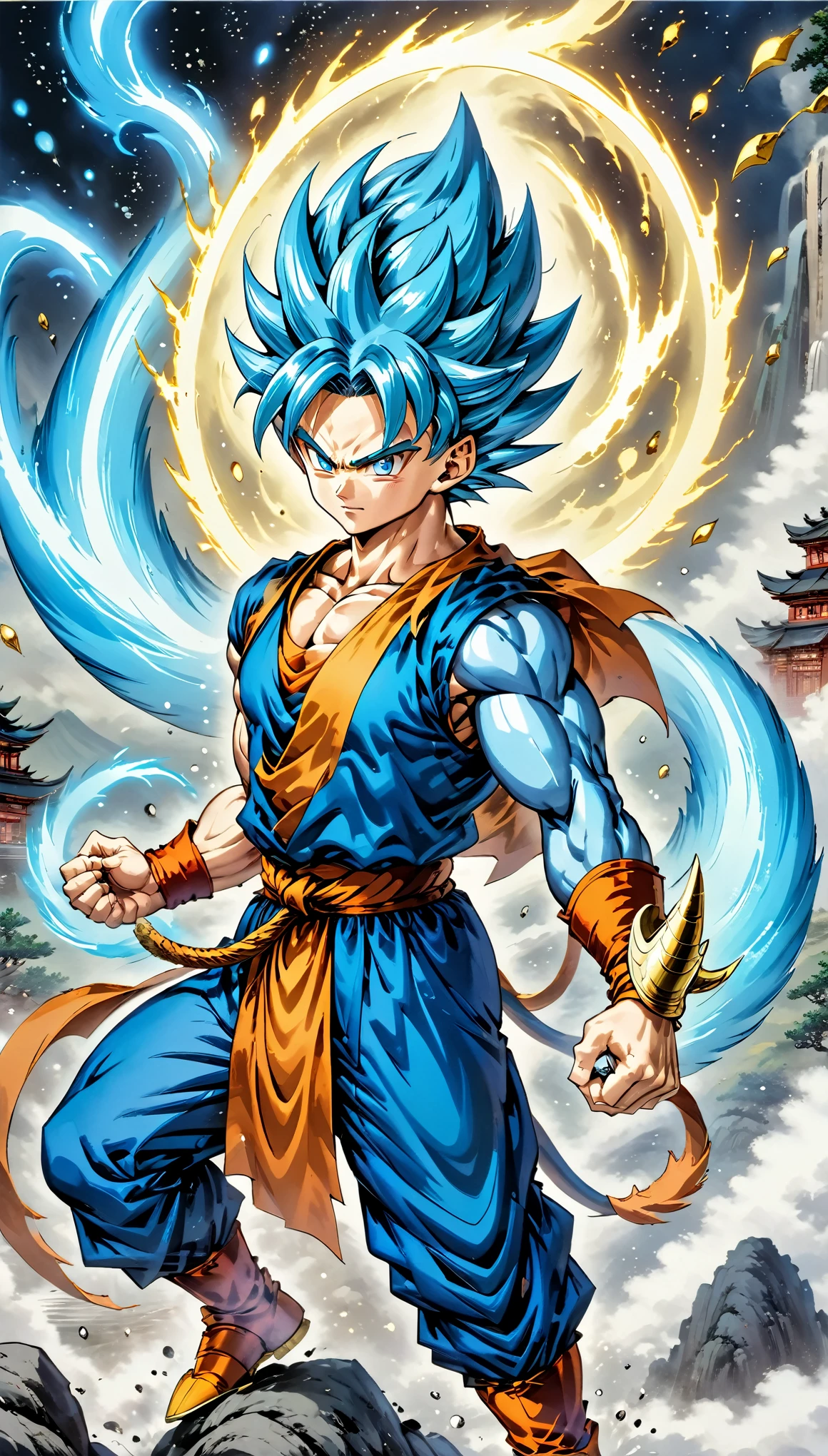 (best quality,4k,8k,highres,masterpiece:1.2),ultra-detailed,(realistic,photorealistic,photo-realistic:1.37),illustration,Dragon Ball,characters,goku,vegeta,powerful,saiyan,combat,energy beams,action-packed,epic battles,martial arts,explosive power levels,flying,ki blasts,transformation,characteristic hairstyles,muscular build,otherworldly beings,fantasy,adventure,superhuman strength,supernatural abilities,ki aura,Arcosian,Namekians,androids,fighting tournament,galactic conquest,cosmic threats,evil villains,ultimate warrior,orbital energy attacks,dynamic poses,colorful,shiny,eye-catching,high-energy,explosive effects,Orin Temple,Dragon Balls,shapeshifting,funny,good versus evil,teamwork,loyalty,destiny,immortality,lasting legacy,symbol of power,never-give-up spirit,earth-saving heroes,larger-than-life,legendary tales,enthralling narrative,fast-paced,heart-pounding,universe-altering adventures,dreams of becoming the strongest warrior.