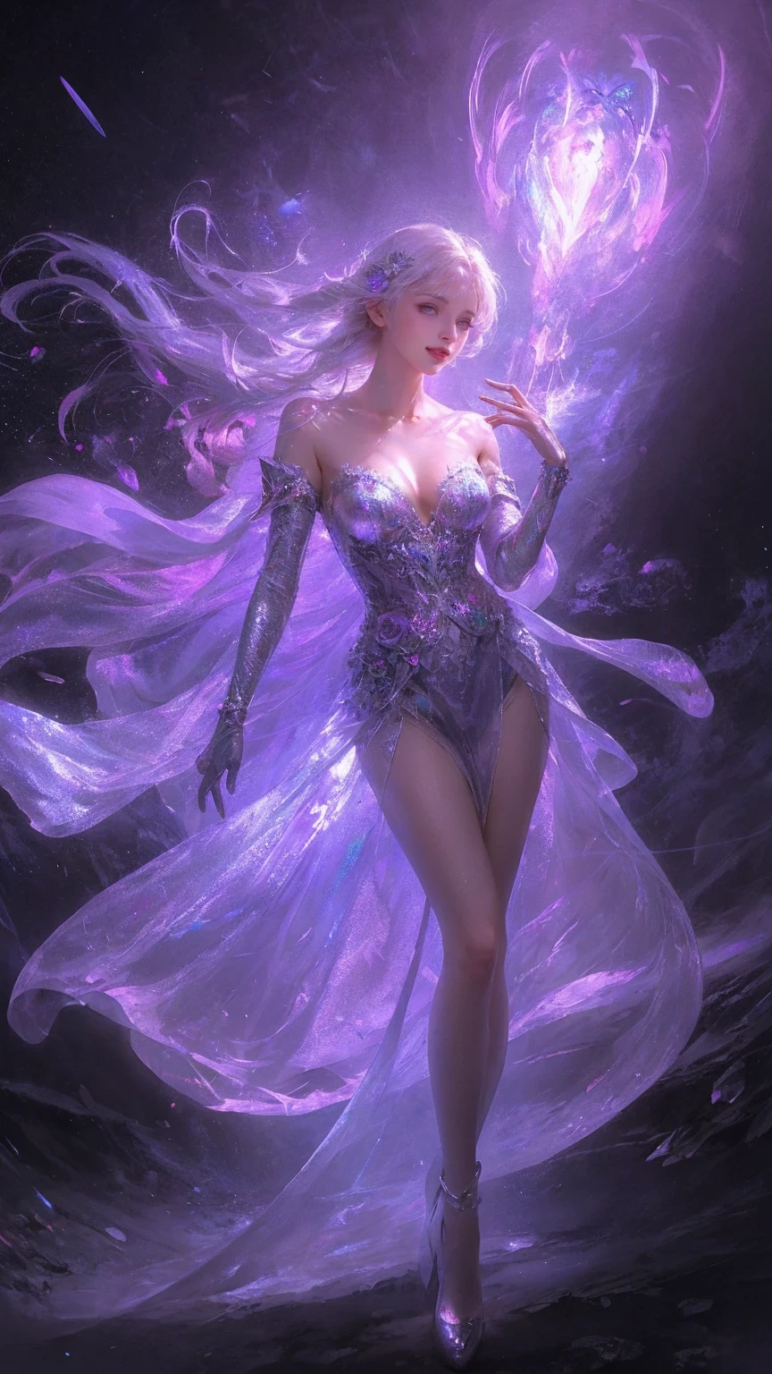 AnzhcdreAmwAve, Aesthetic, A (frozen:1.1) cosmic rose, the petAls glitter with A crystAlline shimmer, swirling nebulAs, 8k unreAl engine photoreAlism, ethereAl lighting, purple, at night, dArkness, surreAl Art 