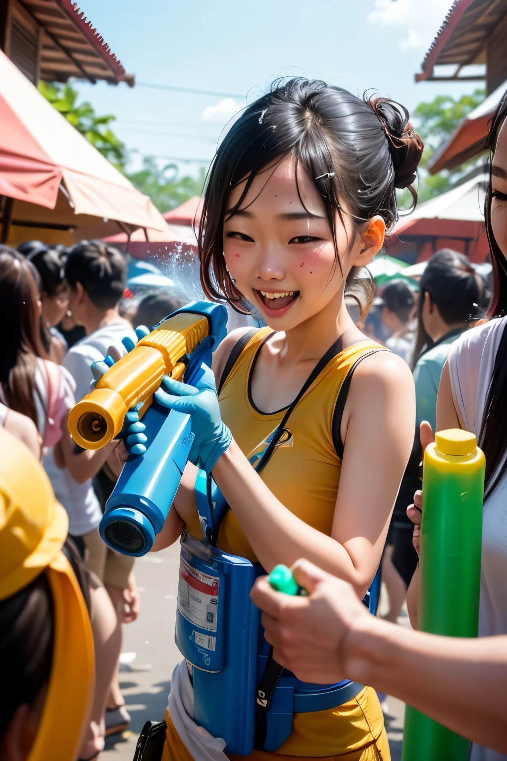 Atmosphere of celebrating Songkran Festival, thailand, tuorist, water gun
