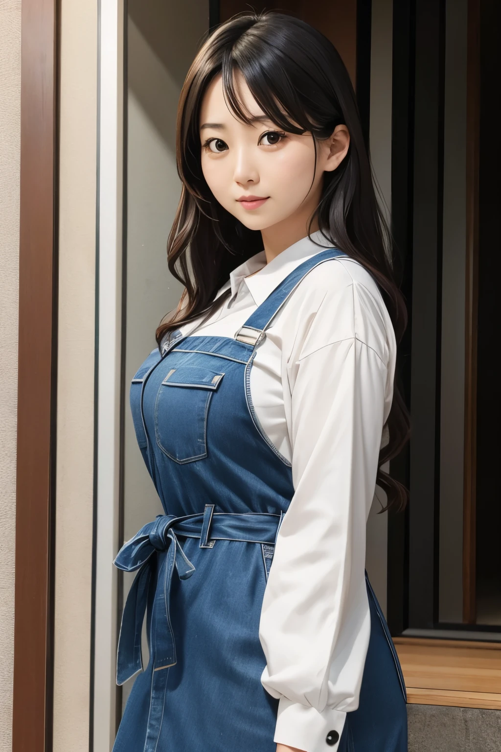 a lot of details, (slender waist), 30 years old, detailed black hair, beautiful detailed hair, super fucking beautiful, complex details beautiful and delicate eyes, perfect hands, (small breasts best quality), perfect and delicate limbs, detailed skin, best quality, ultra-detailed,(cheerful grin:1.5),
delightful, looking ahead, single braid, (Coveralls stained with paint), (Standing on a stepladder and painting the exterior wall of a house:1.3), full body shot, birds-eye view, sunlight