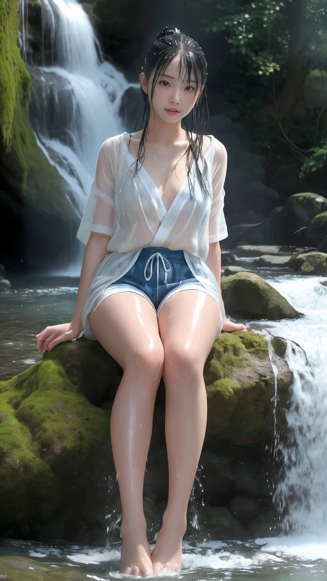 Long hair girl, realistic, japanese, glasses girl, wet see through, spread leg, see throug vergina
