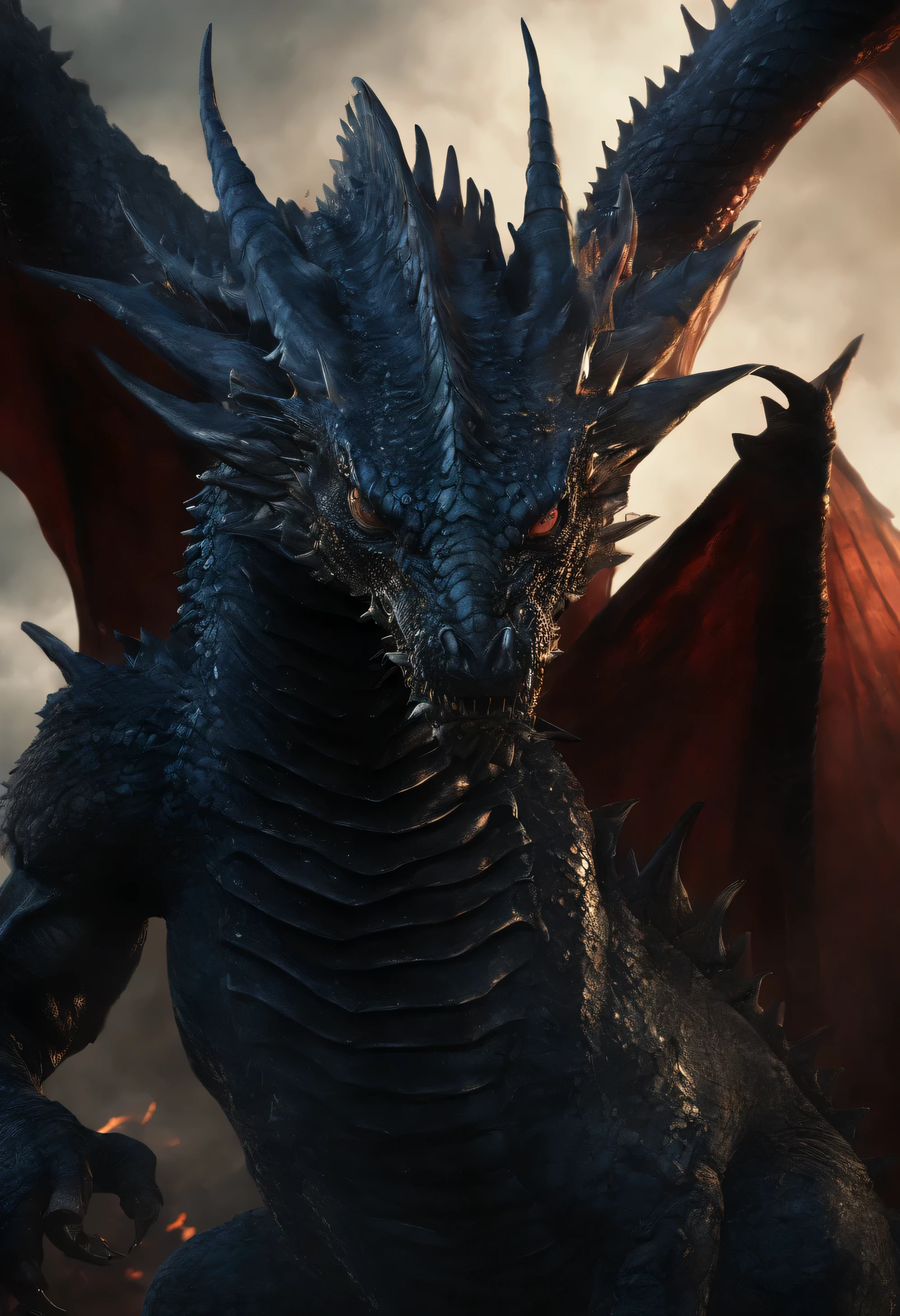 (Dragon Sky Dorado) CU (piercing red eyes),Close-up let go (Blood and fire) Through the nose,Chest scales,full bodyesbian，high high quality,8K,Many details,Fire lettuce,Alas,4 legs,Spotted claws,golds,dangers,fires,dentes pontiagudos,big dragon,immensity,threatening,imponent,Blue scales