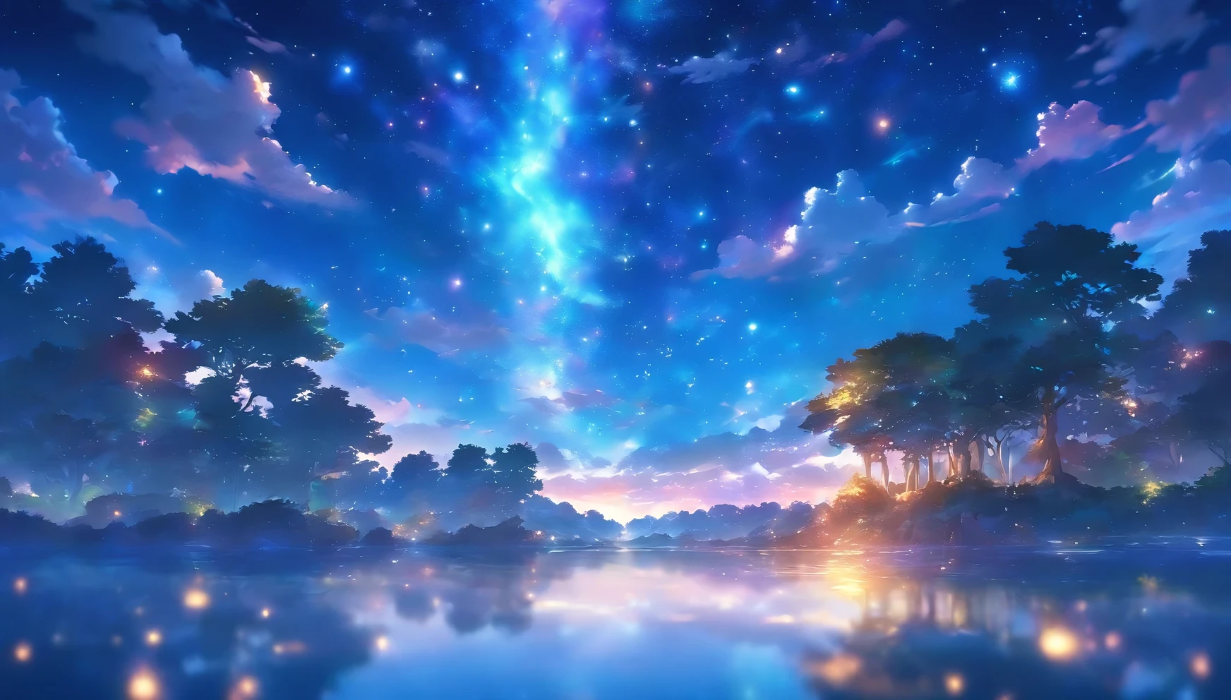 in the middle of the pond、starry sky、night、universe、starry sky、night、meditation、meditationポーズ