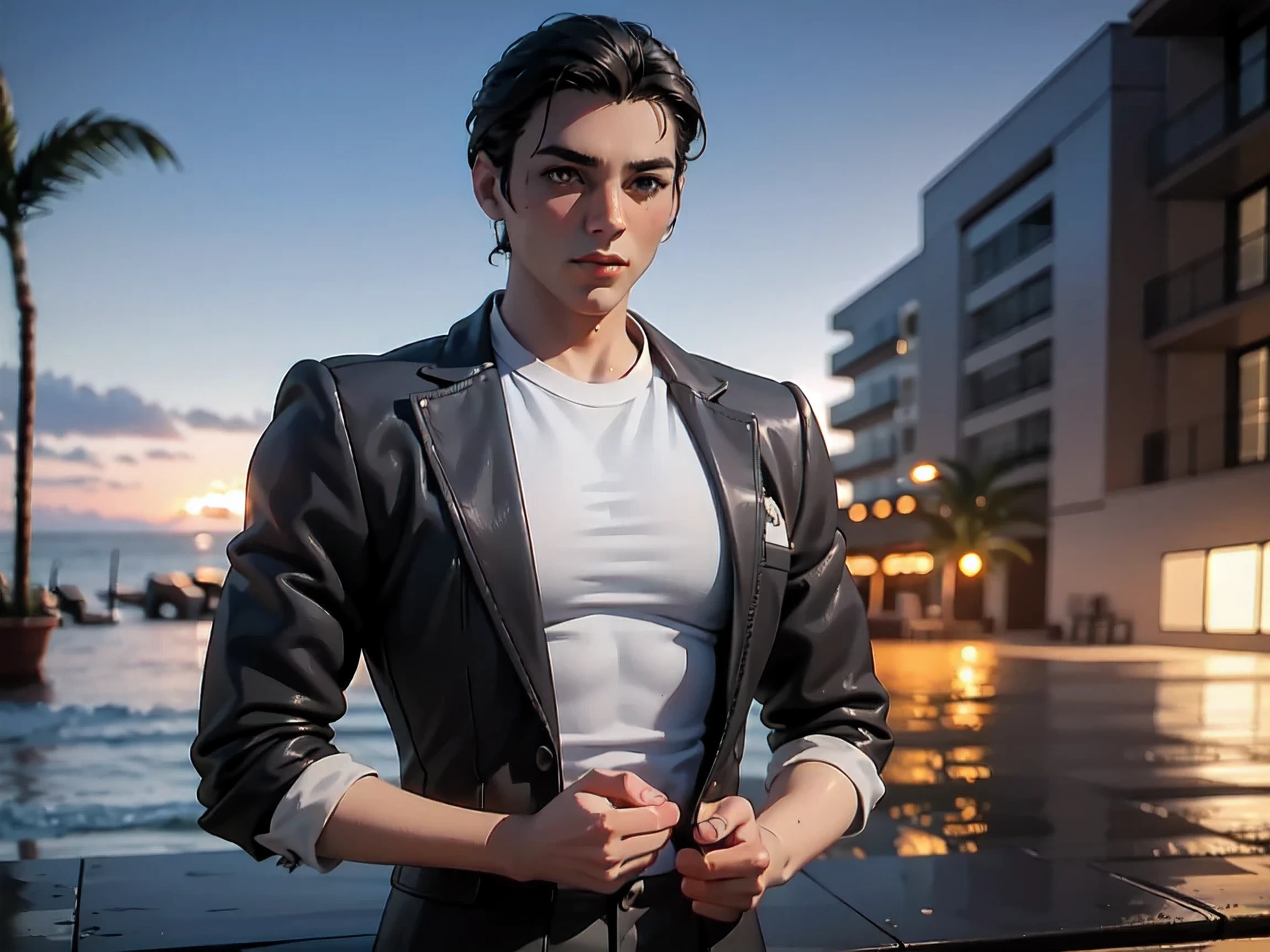 (handsome man:1.2) , beach ,3D